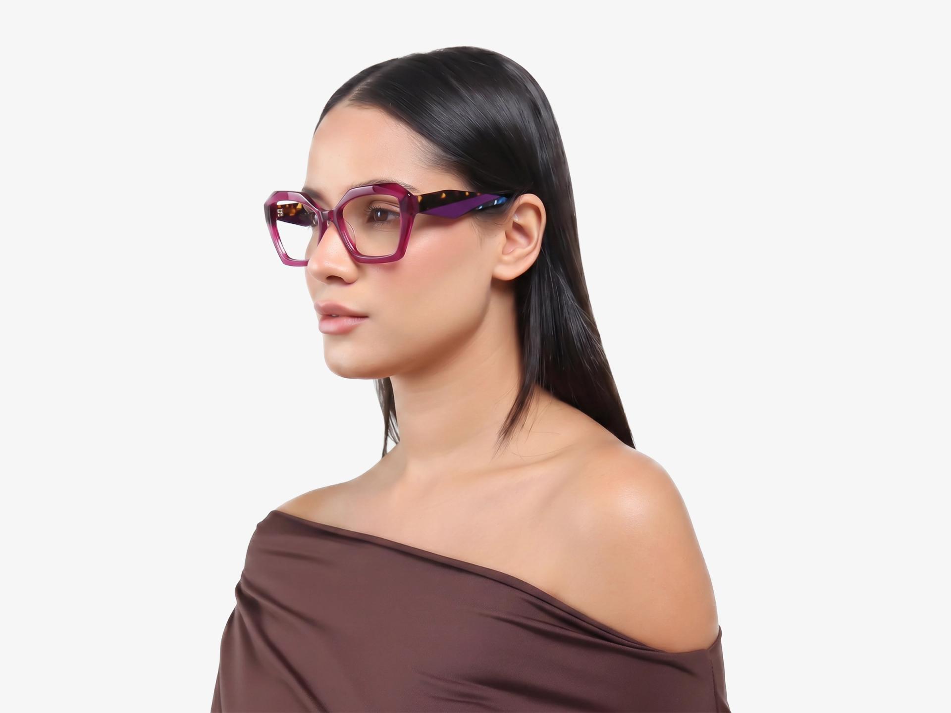 Crystal Plum Square Geometric Acetate Glasses