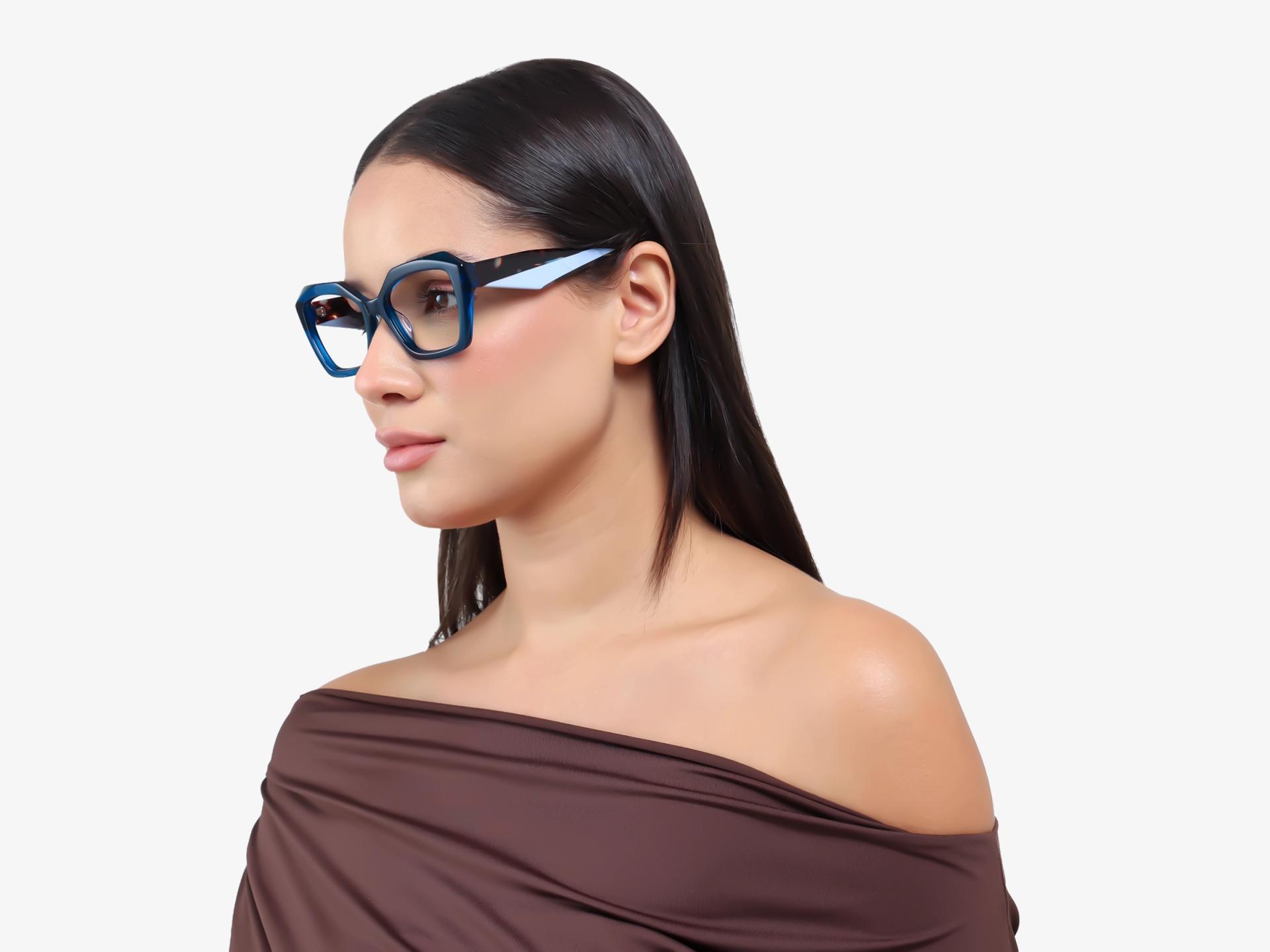Crystal Blue Thick Square Geometric Glasses