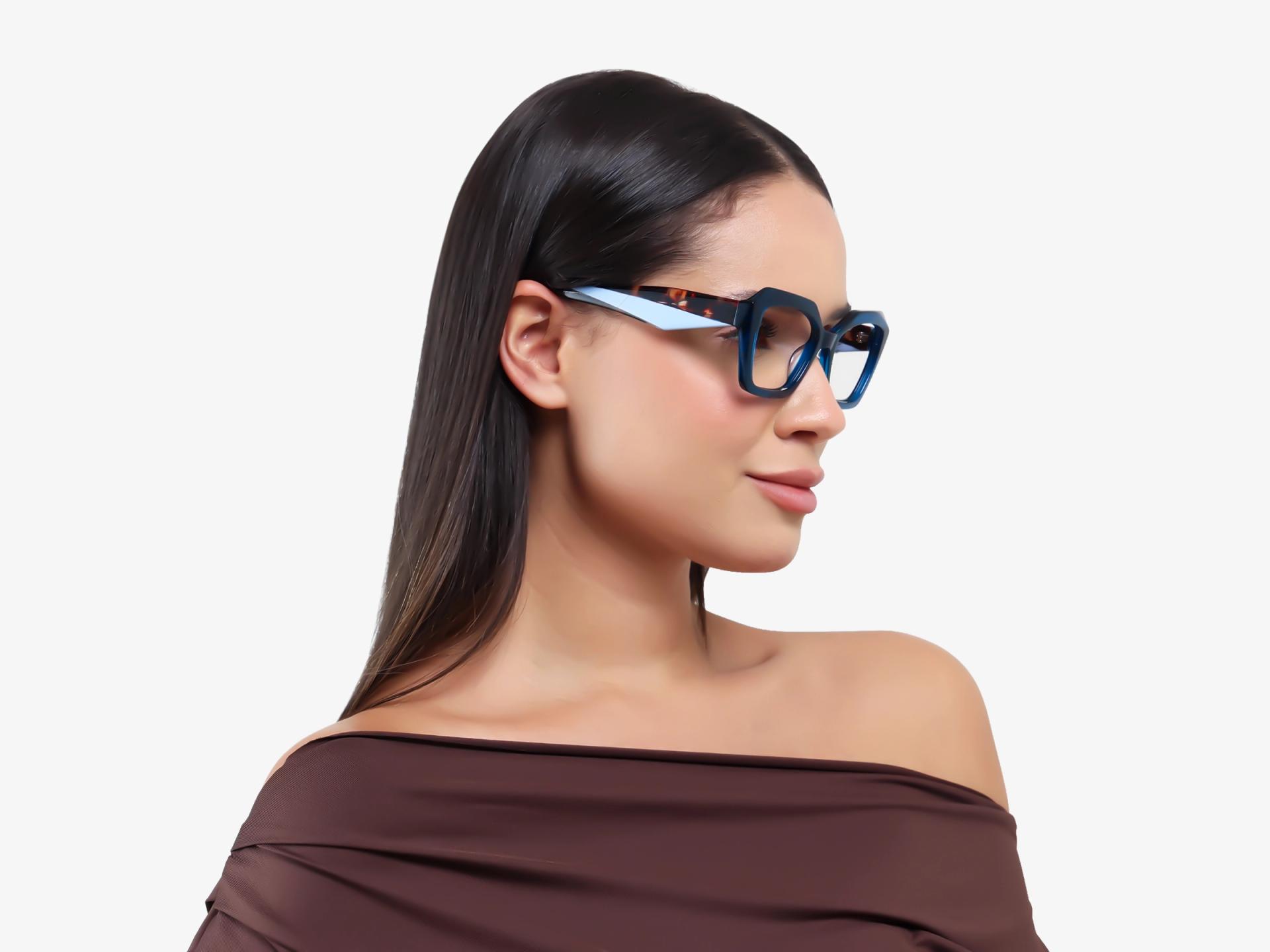 Crystal Blue Thick Square Geometric Glasses