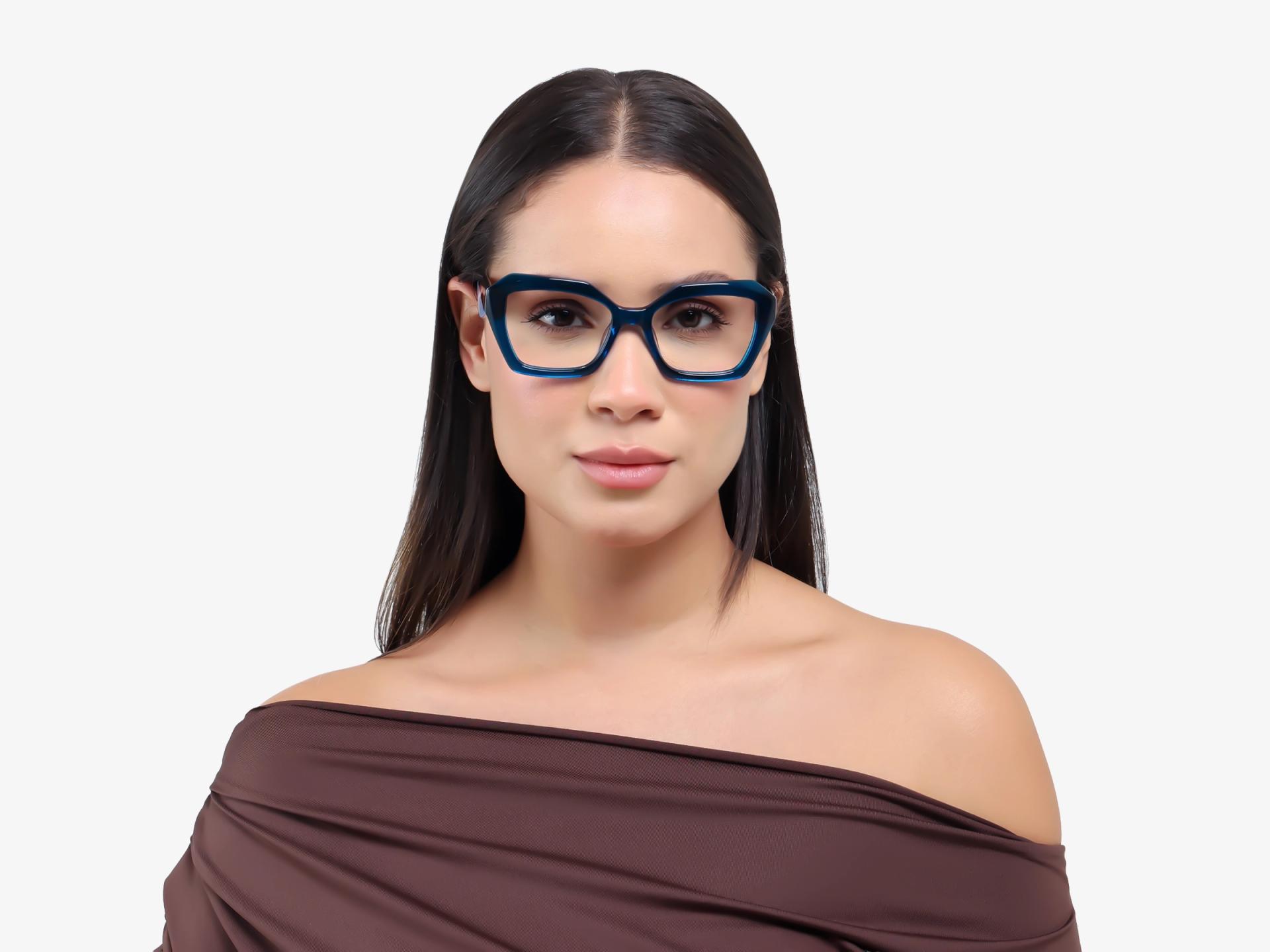 Crystal Blue Thick Square Geometric Glasses