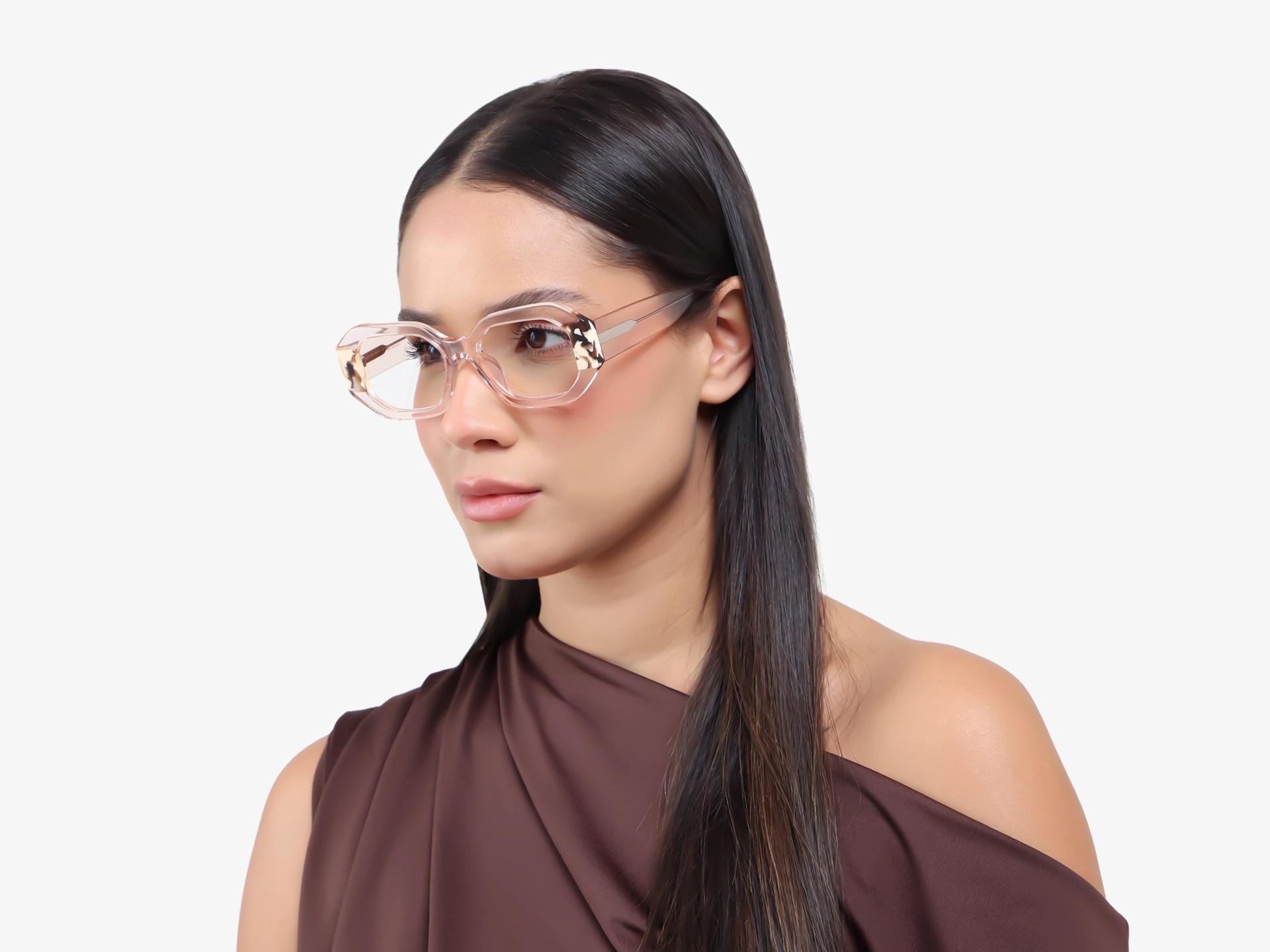 Extralarge Crystal Peach Rectangular Glasses