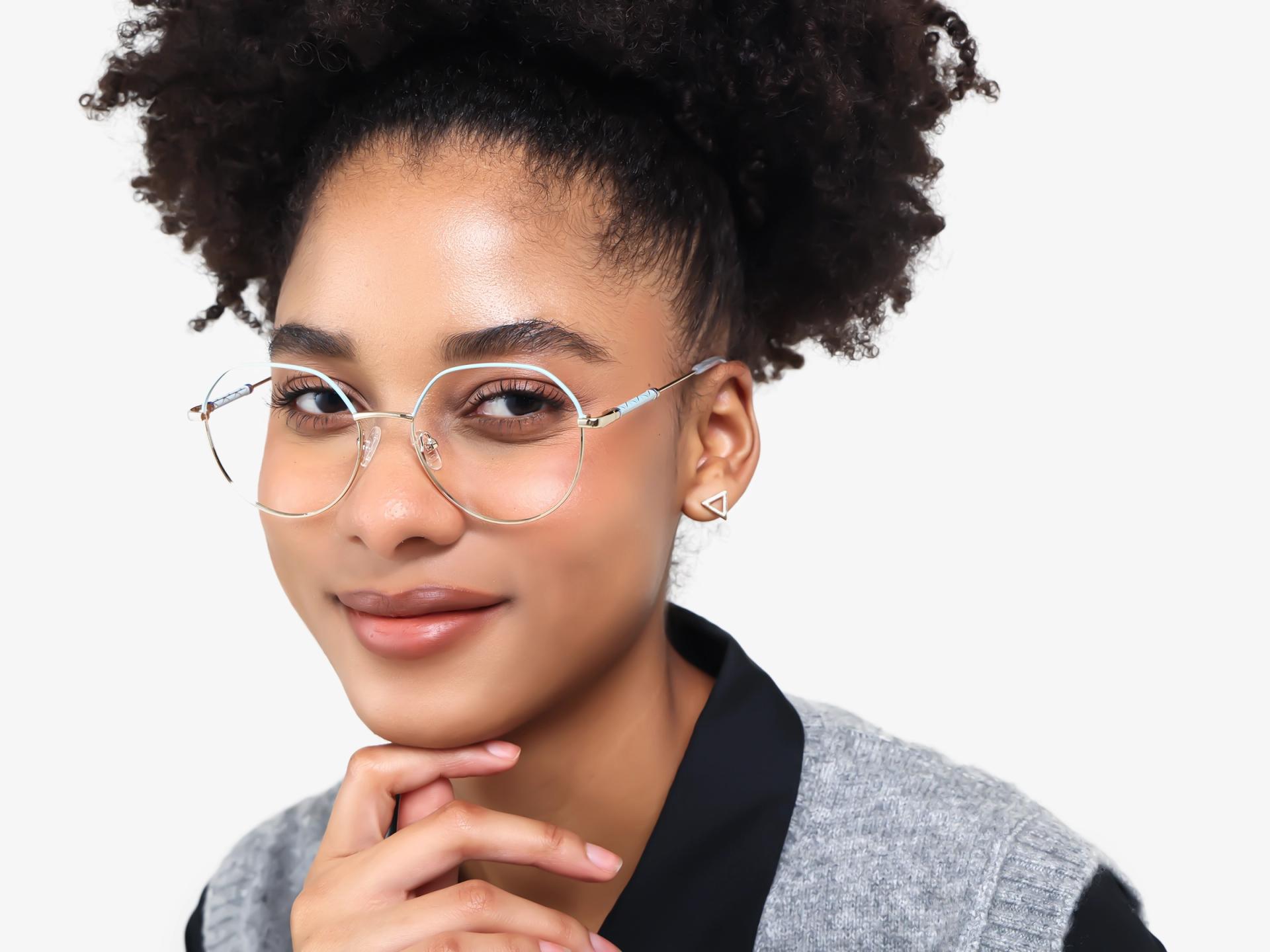 Powder Blue & Champagne Gold Round Glasses-1