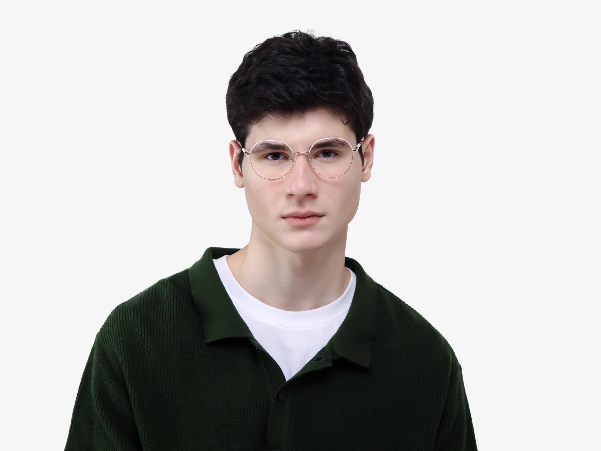 Champagne Gold & Bone White Round Glasses-1