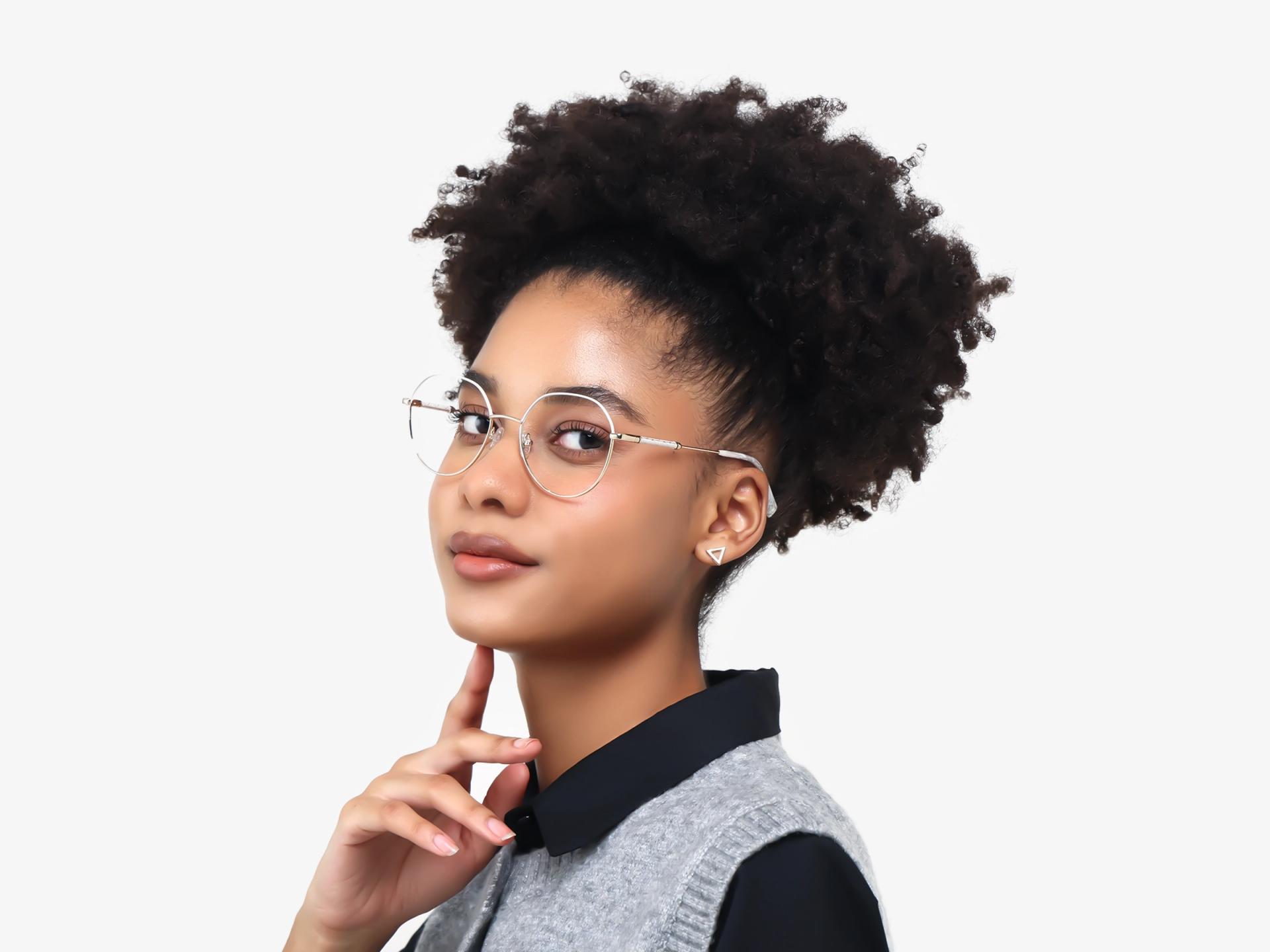 Champagne Gold & Bone White Round Glasses-1