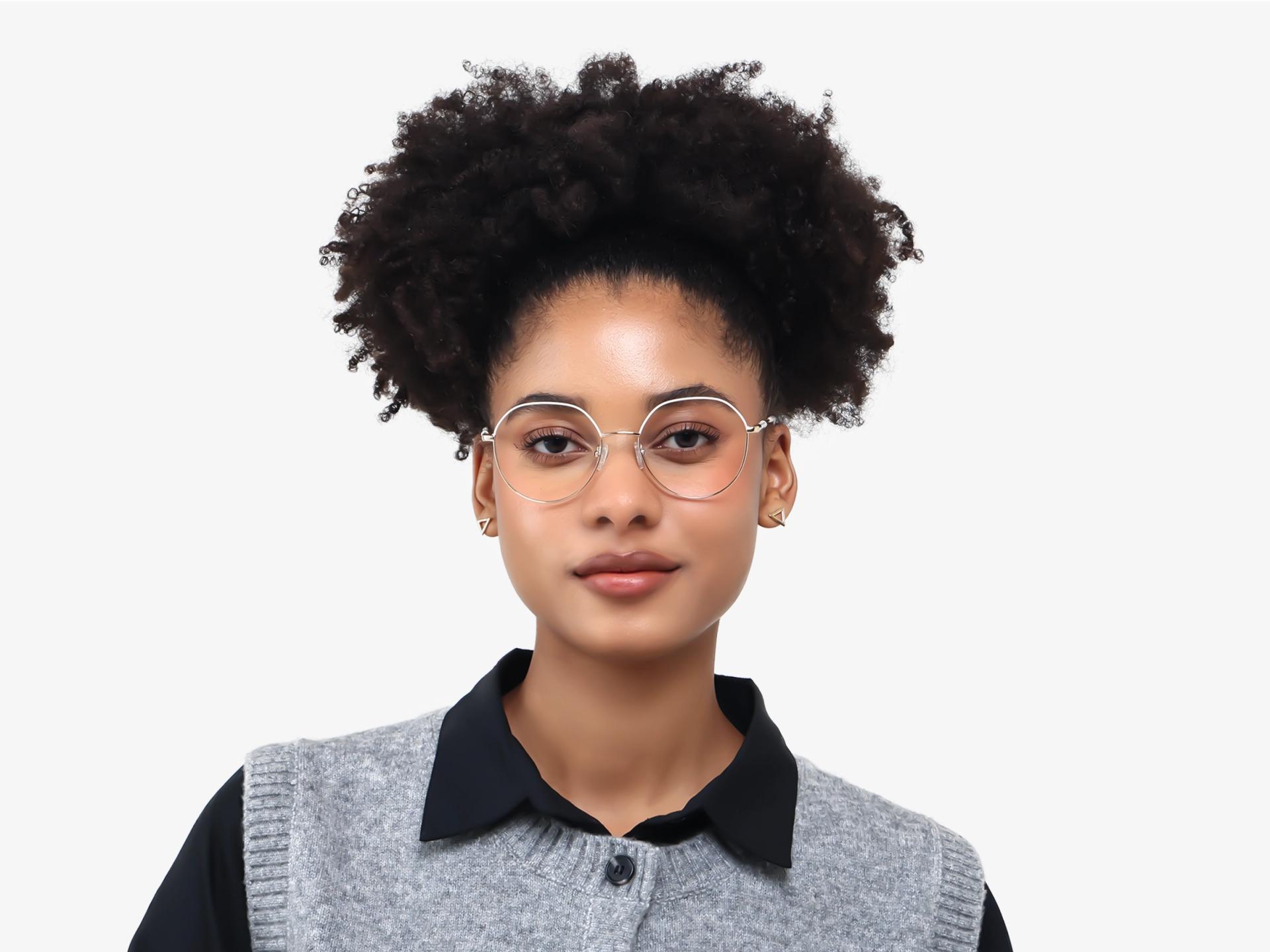 Champagne Gold & Bone White Round Glasses-1