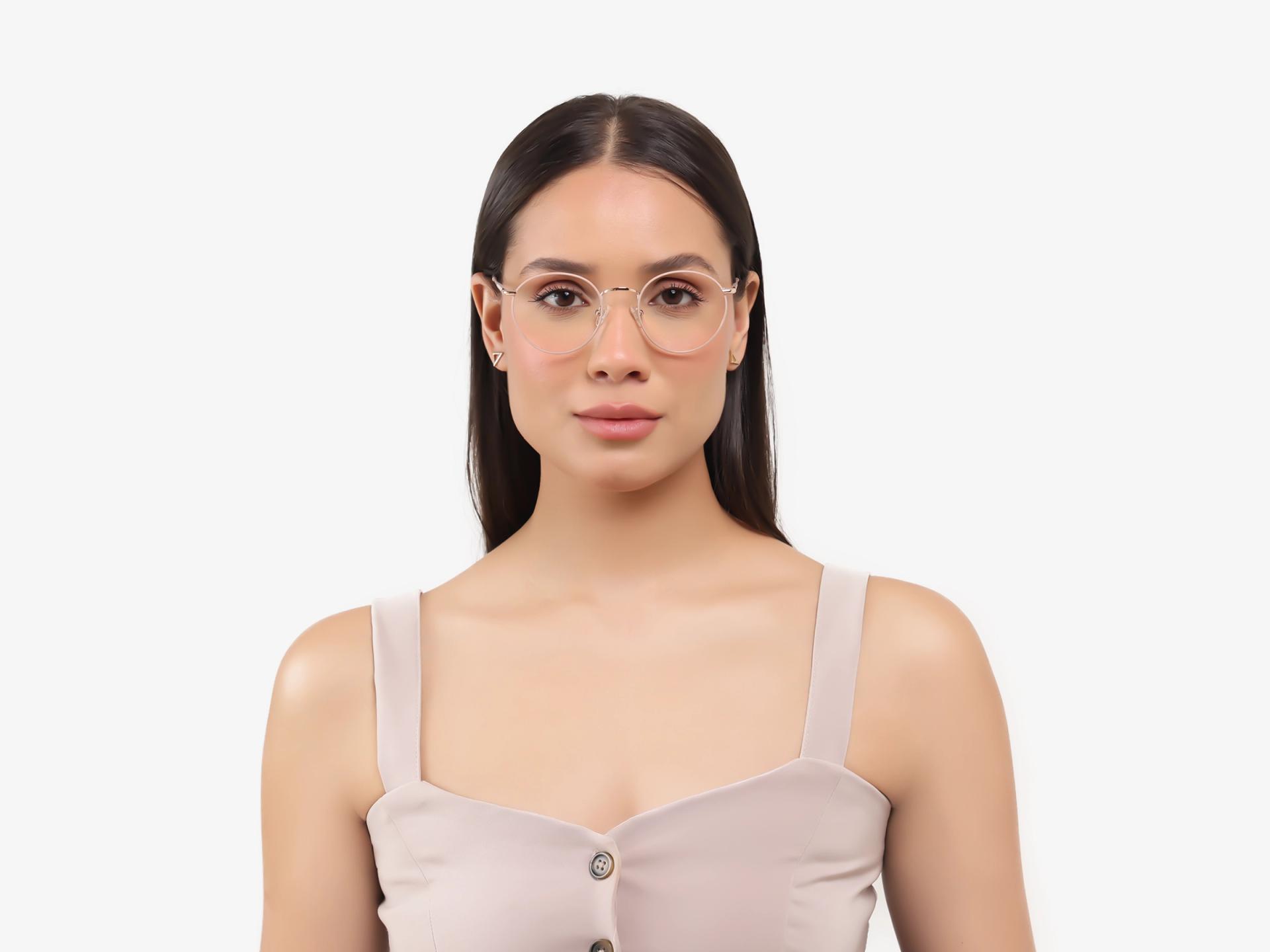 Silver Pink Round Fullrim Glasses For Women-1