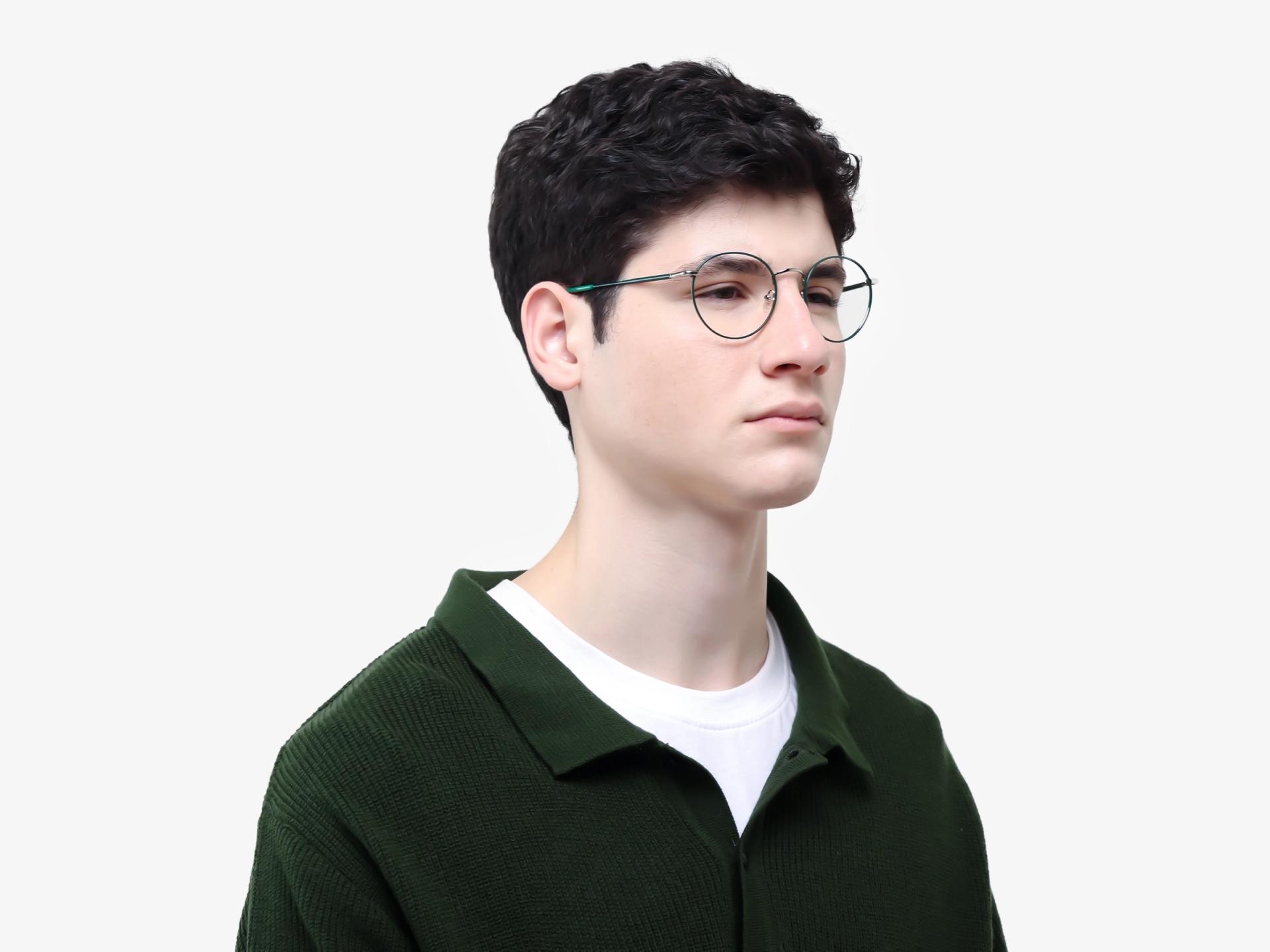 Dark Green Round Metal Fullrim Glasses-1
