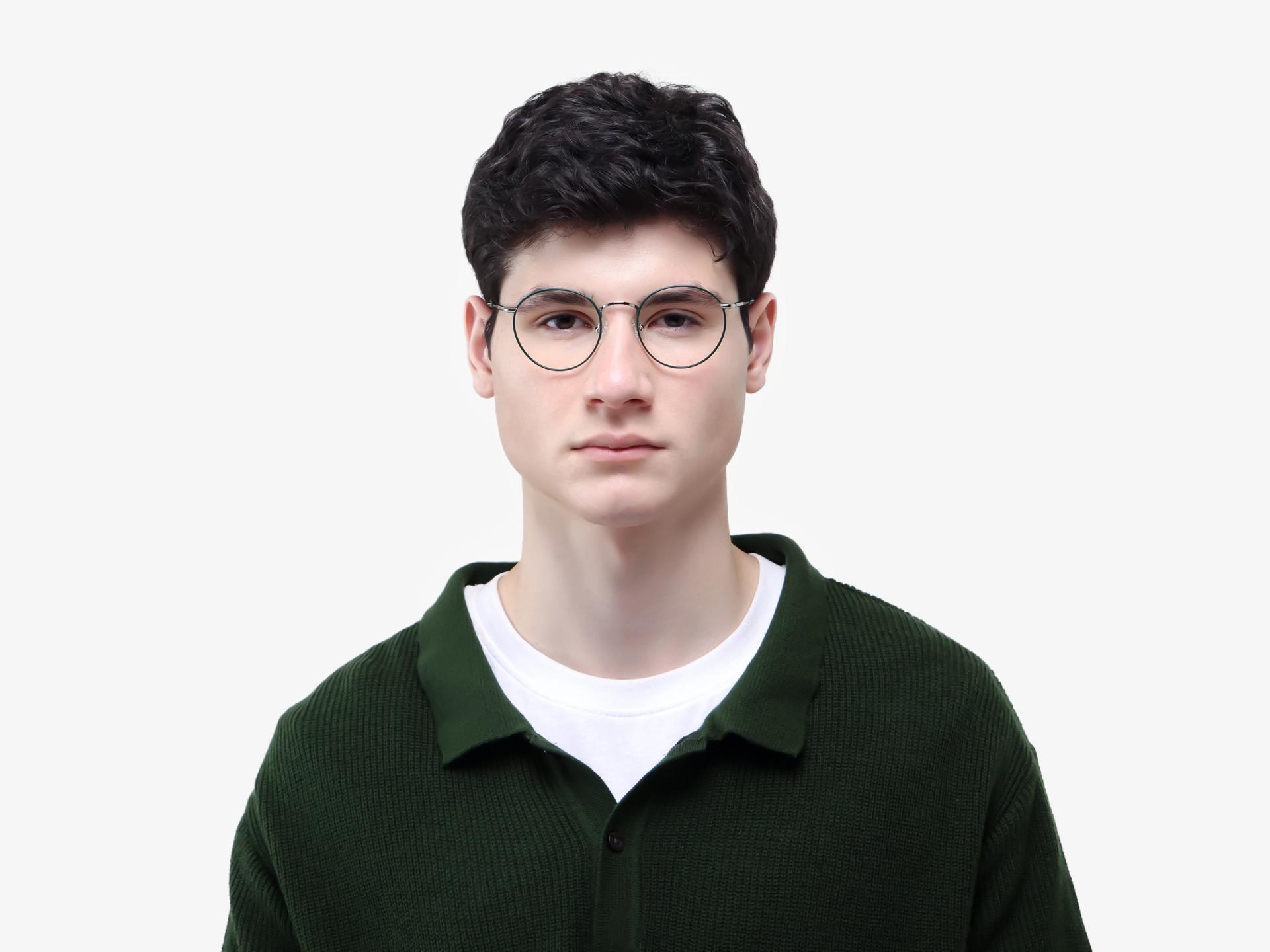 Dark Green Round Metal Fullrim Glasses-1