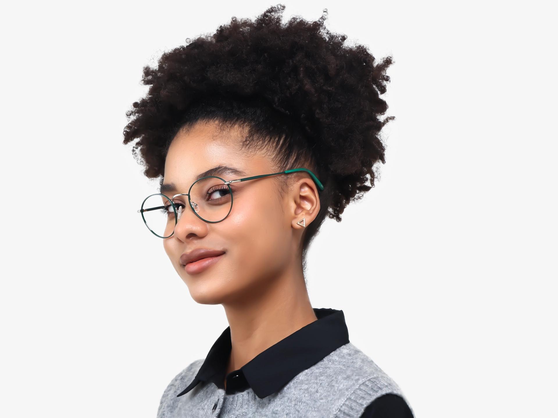 Dark Green Round Metal Fullrim Glasses-1