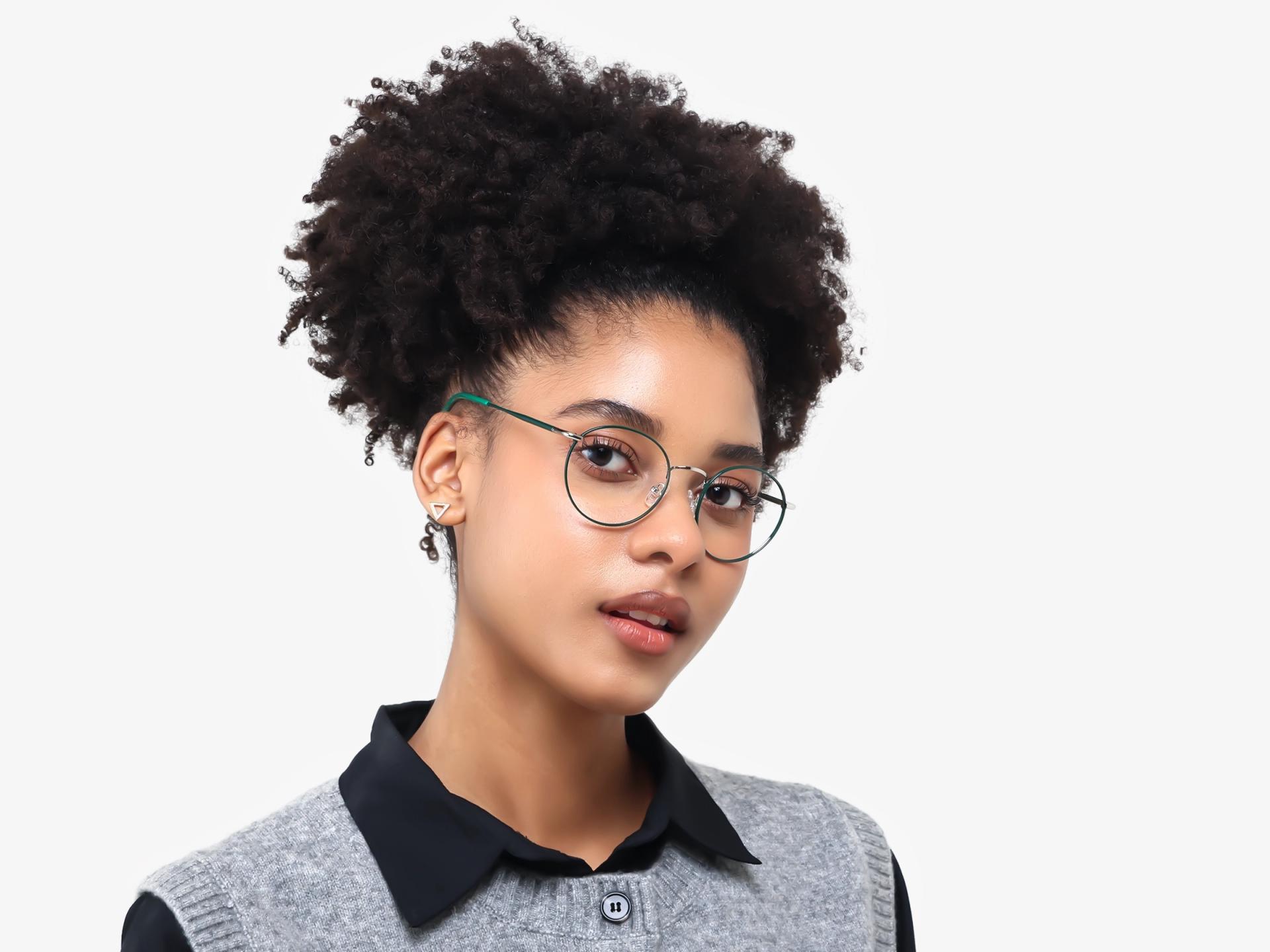 Dark Green Round Metal Fullrim Glasses-1