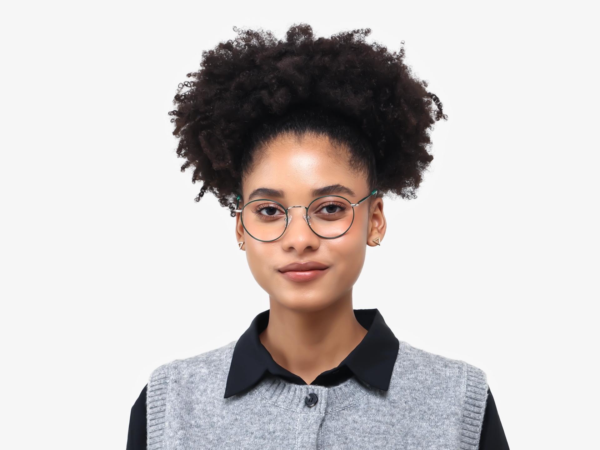Dark Green Round Metal Fullrim Glasses-1
