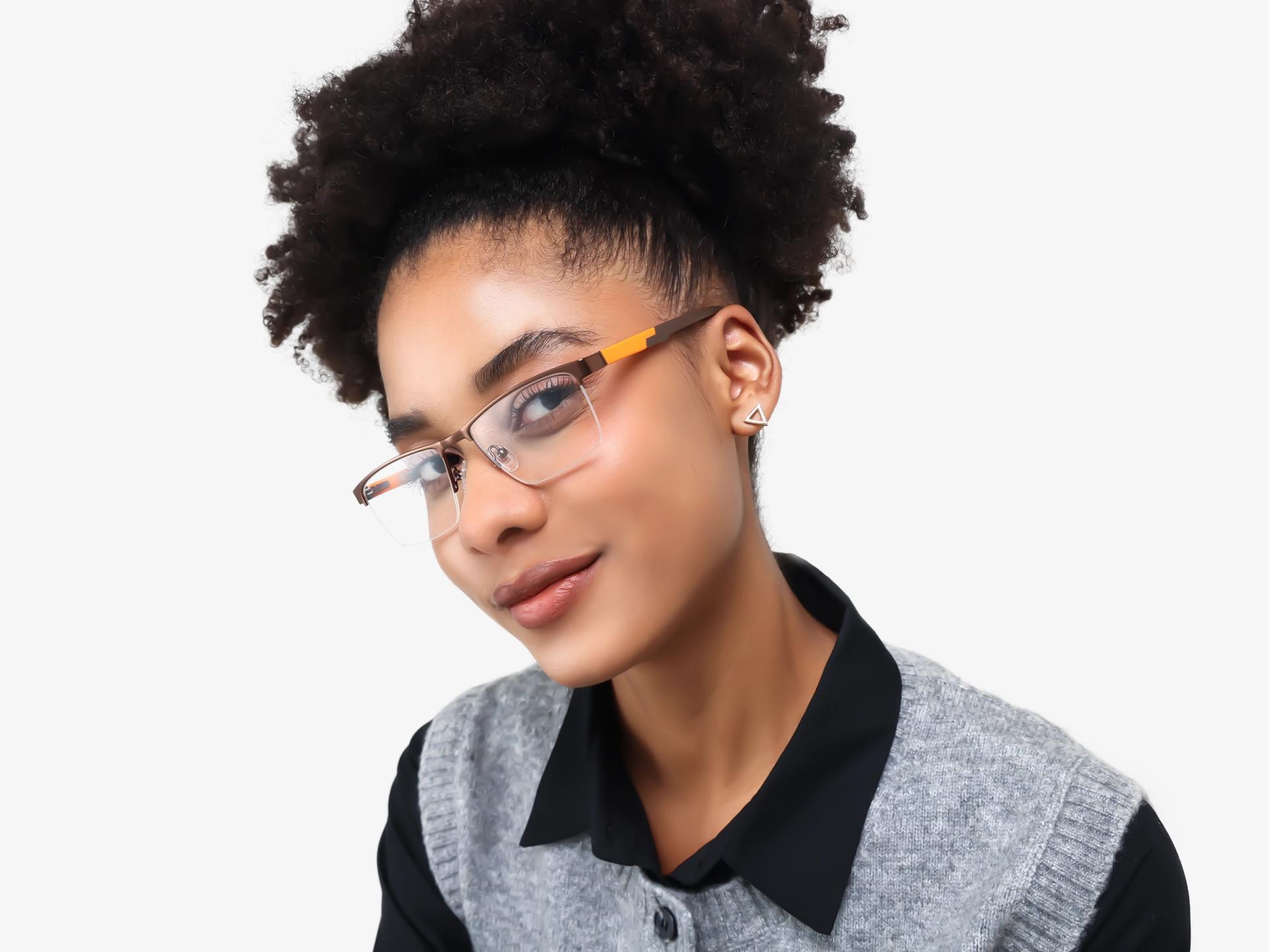 Bronze Metal Halfrim Rectangle Glasses-1