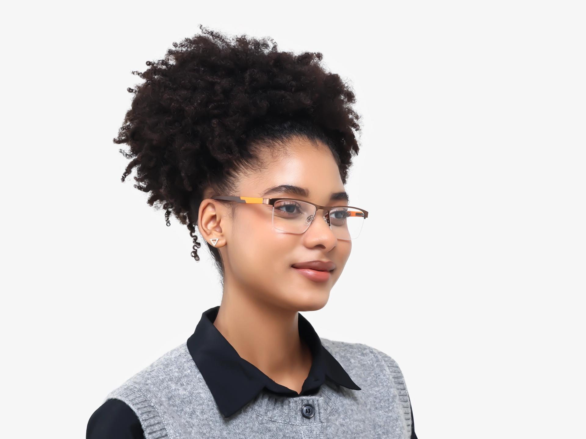 Bronze Metal Halfrim Rectangle Glasses-1