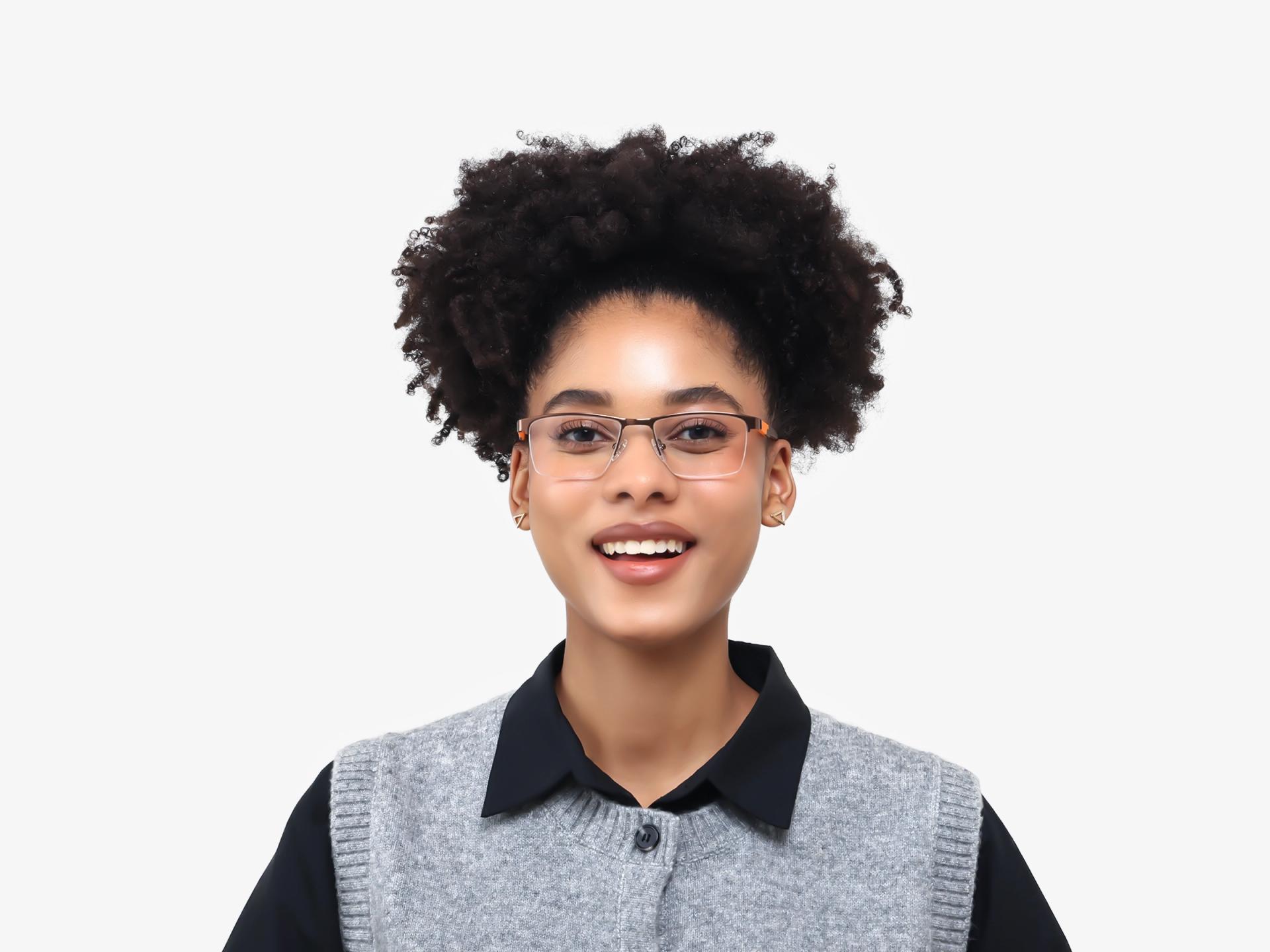 Bronze Metal Halfrim Rectangle Glasses-1