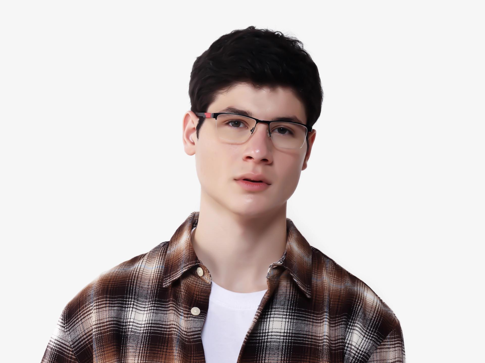 Black Metal Halfrim Rectangle Glasses-1