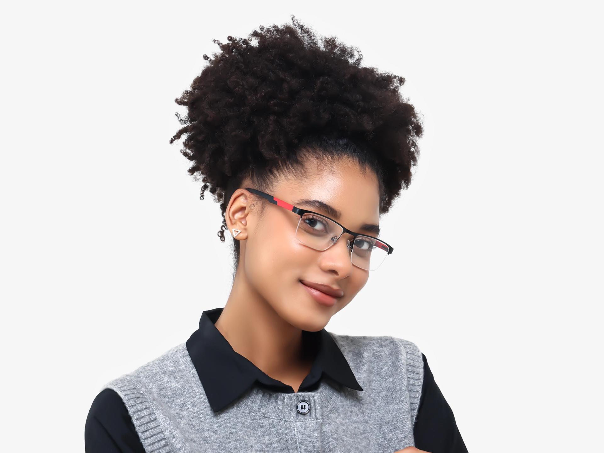 Black Metal Halfrim Rectangle Glasses-1