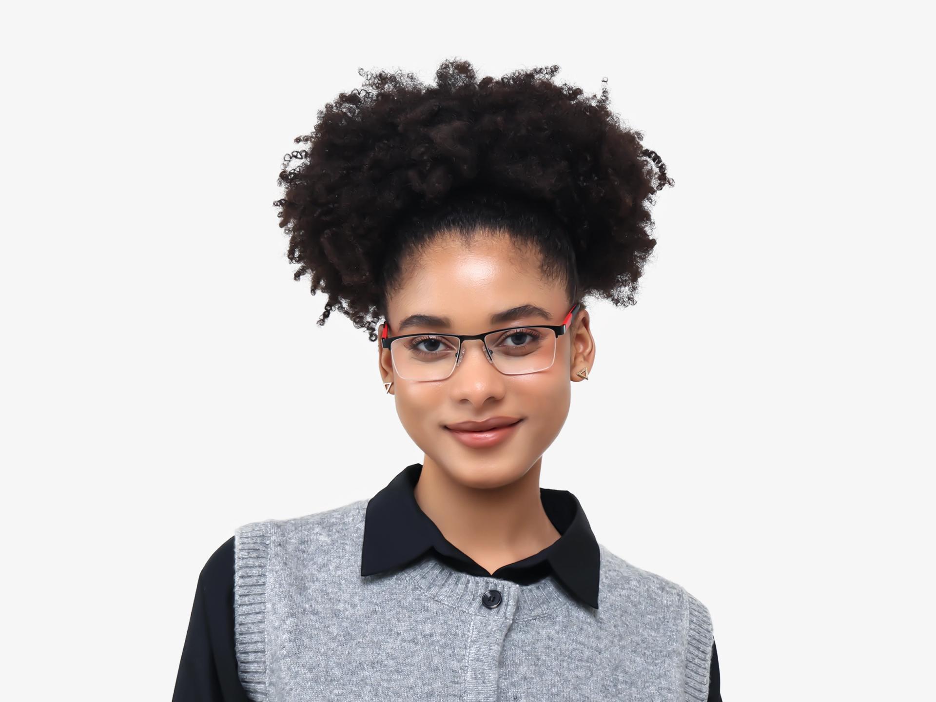 Black Metal Halfrim Rectangle Glasses-1