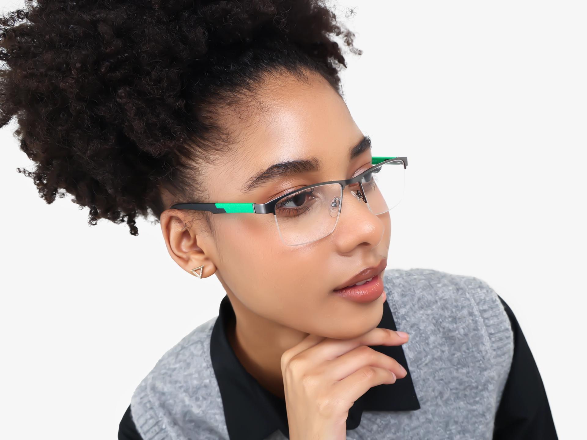 Gunmetal Halfrim Rectangle Glasses With Nose Pad-1