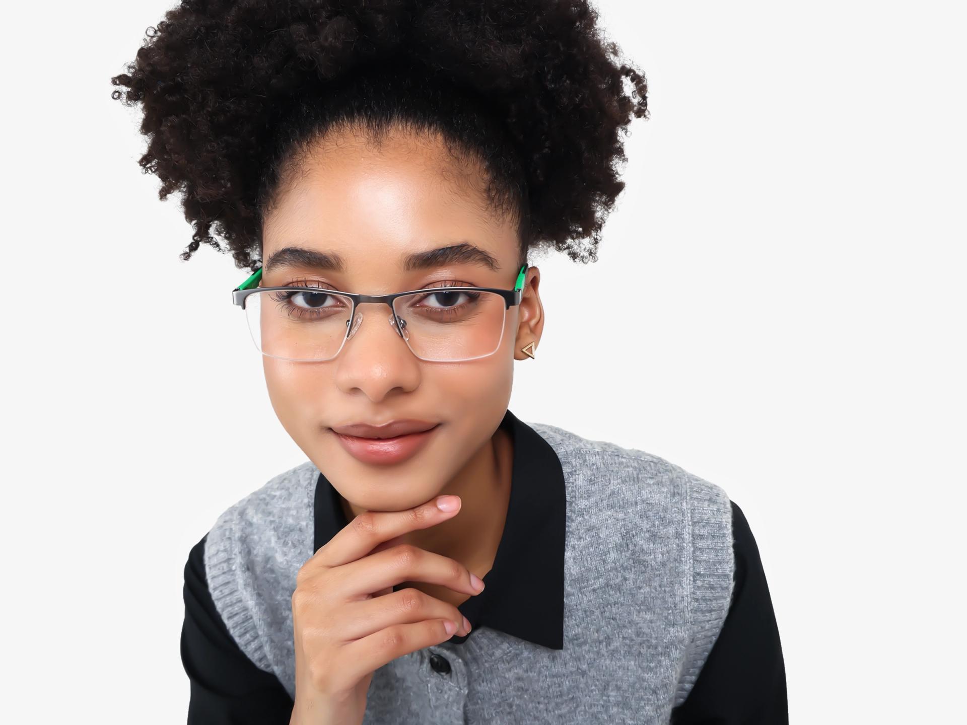 Gunmetal Halfrim Rectangle Glasses With Nose Pad-1