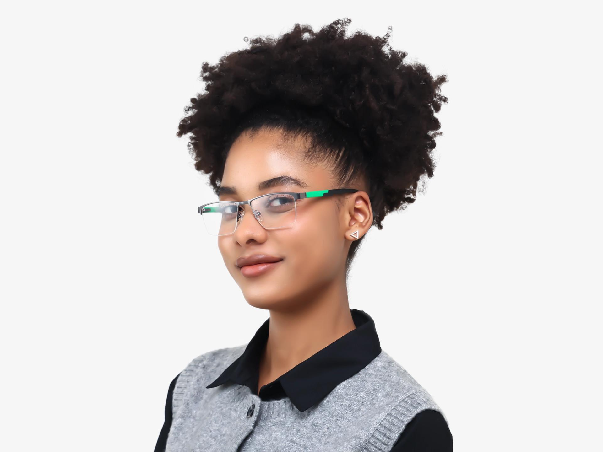 Gunmetal Halfrim Rectangle Glasses With Nose Pad-1