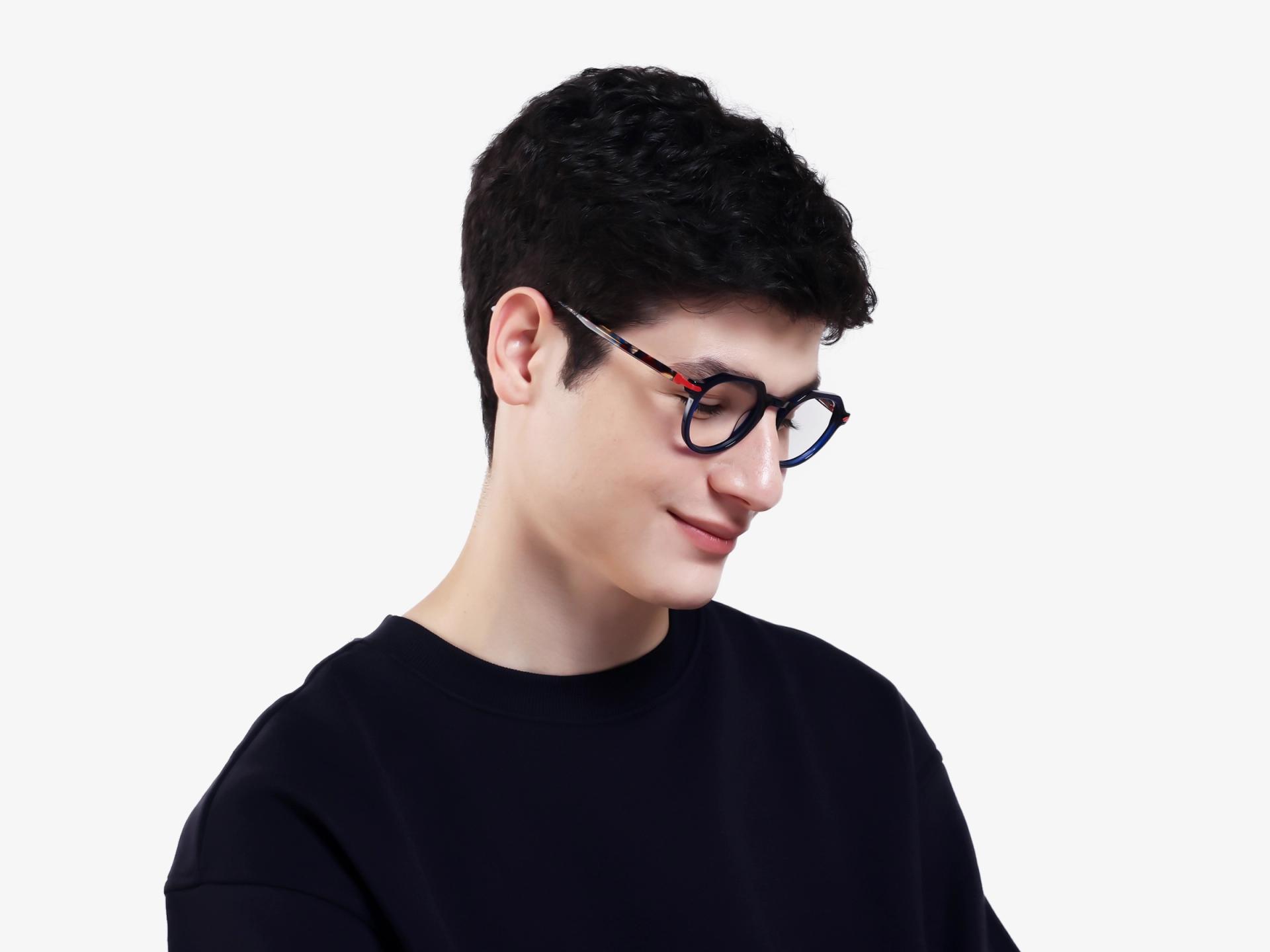 Crystal Blue Round Keyhole-Bridge Glasses-1