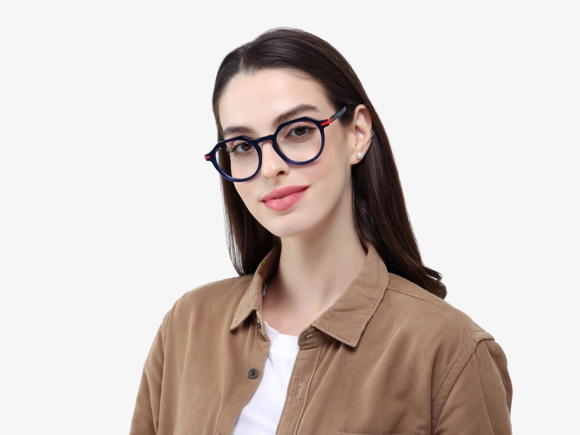 Crystal Blue Round Keyhole-Bridge Glasses-1