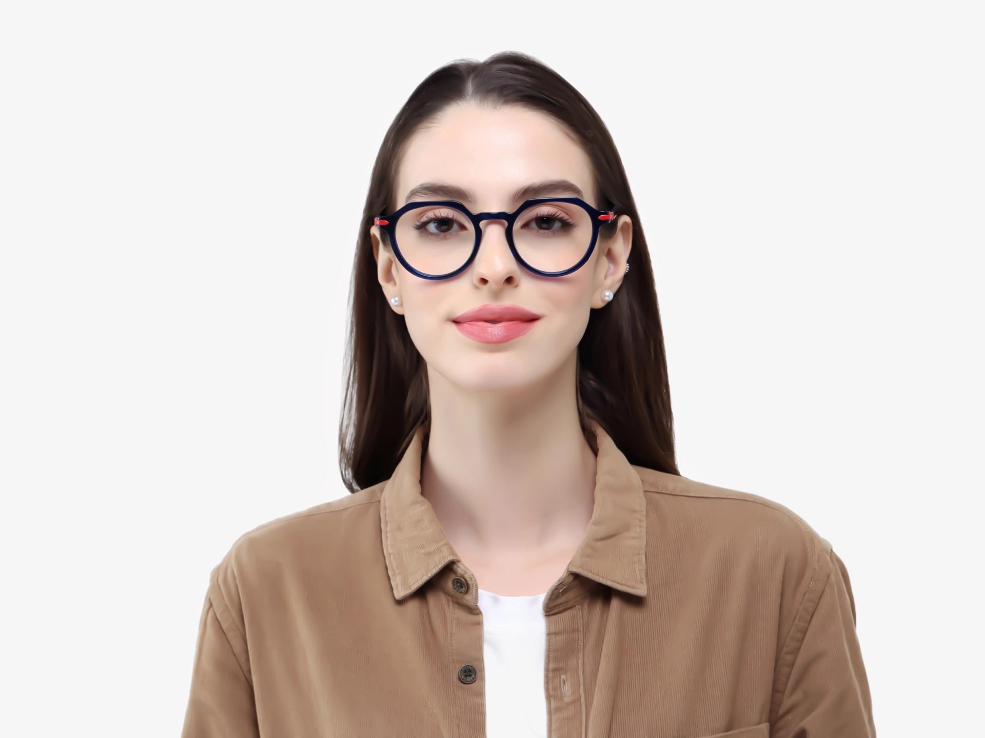 Crystal Blue Round Keyhole-Bridge Glasses-1