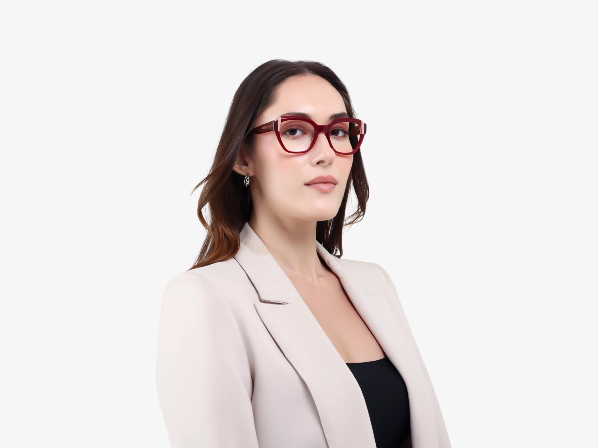 Dark Maroon Cateye Geometric Glasses-1