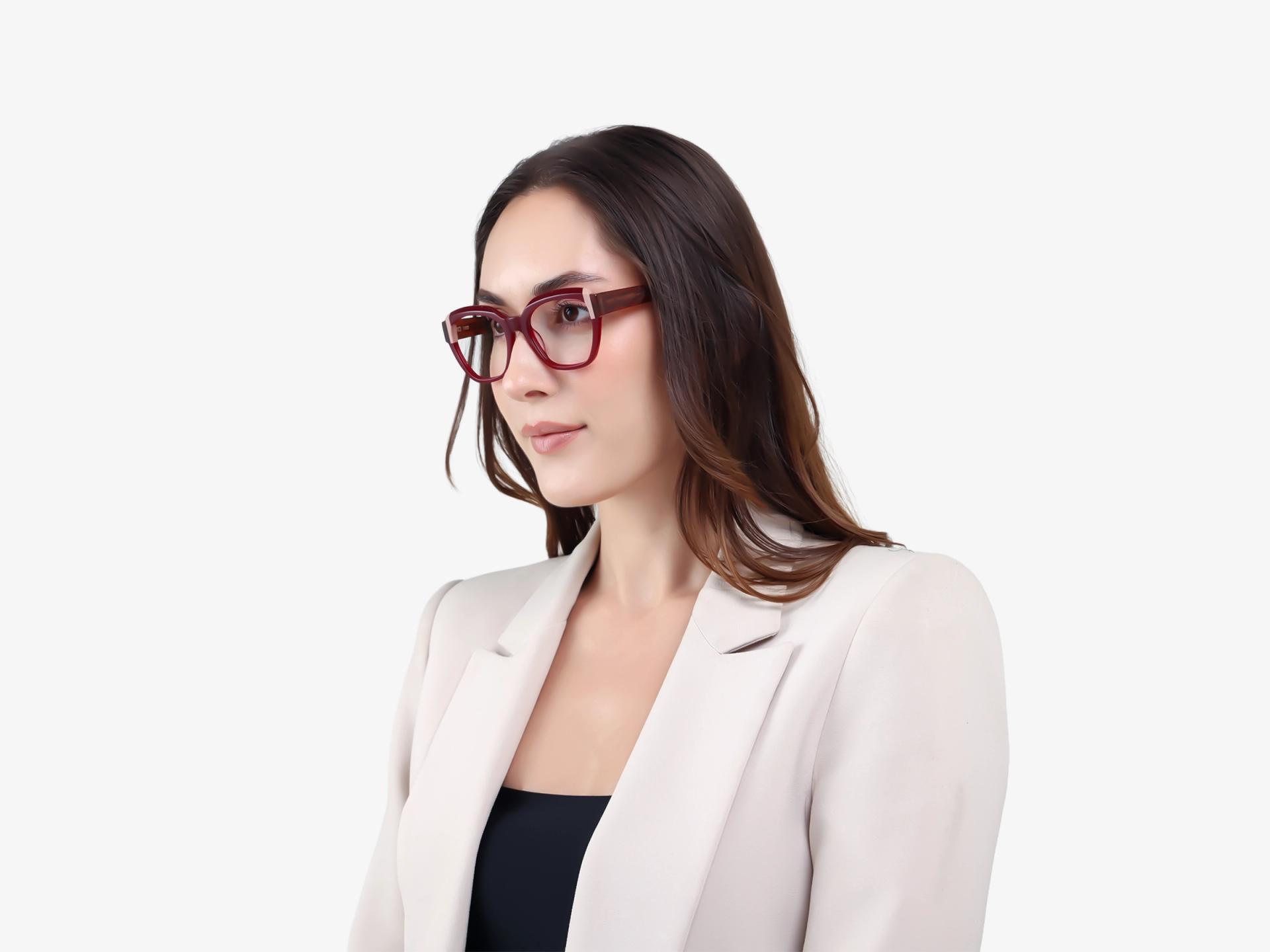 Dark Maroon Cateye Geometric Glasses-1