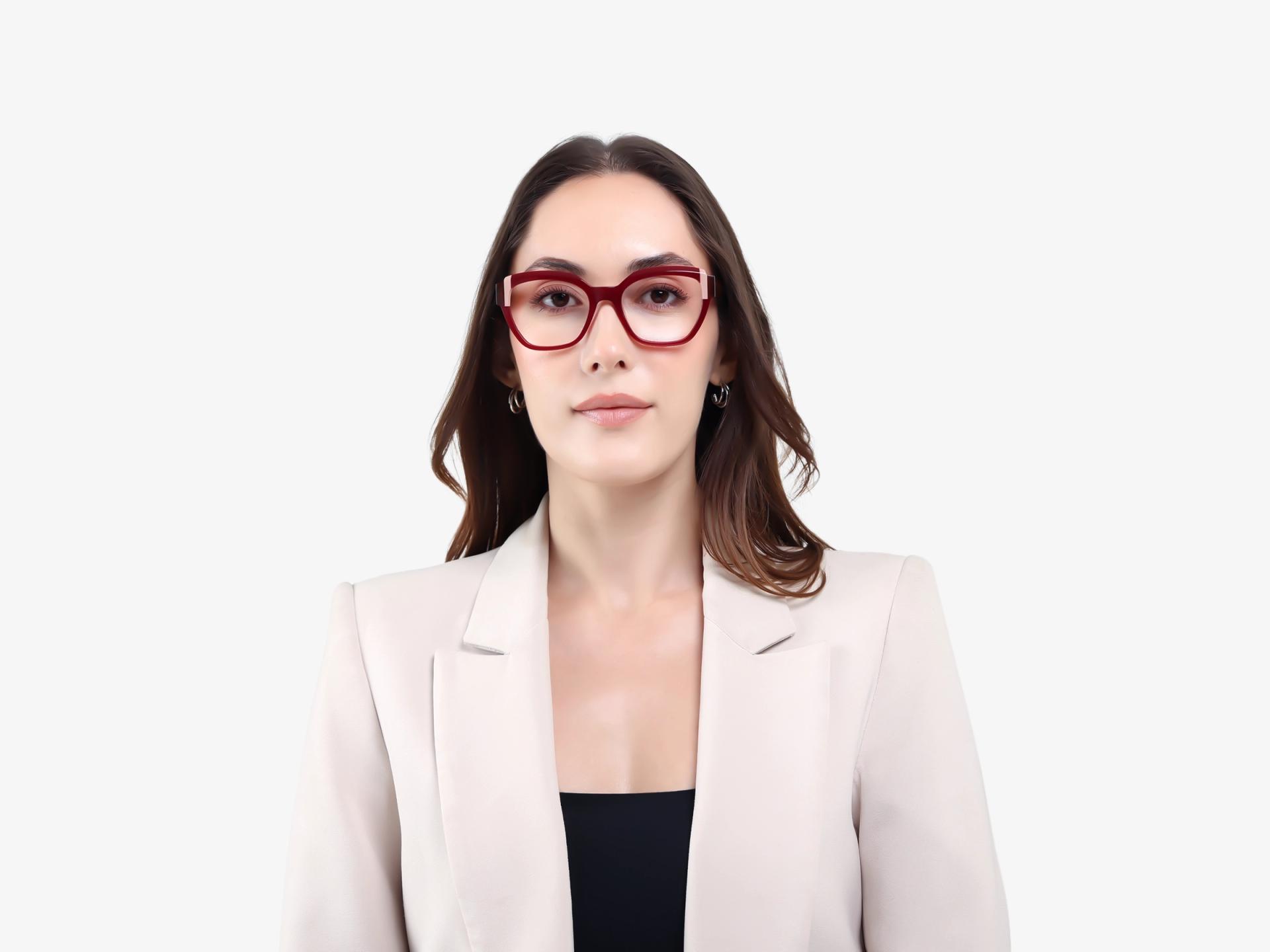 Dark Maroon Cateye Geometric Glasses-1