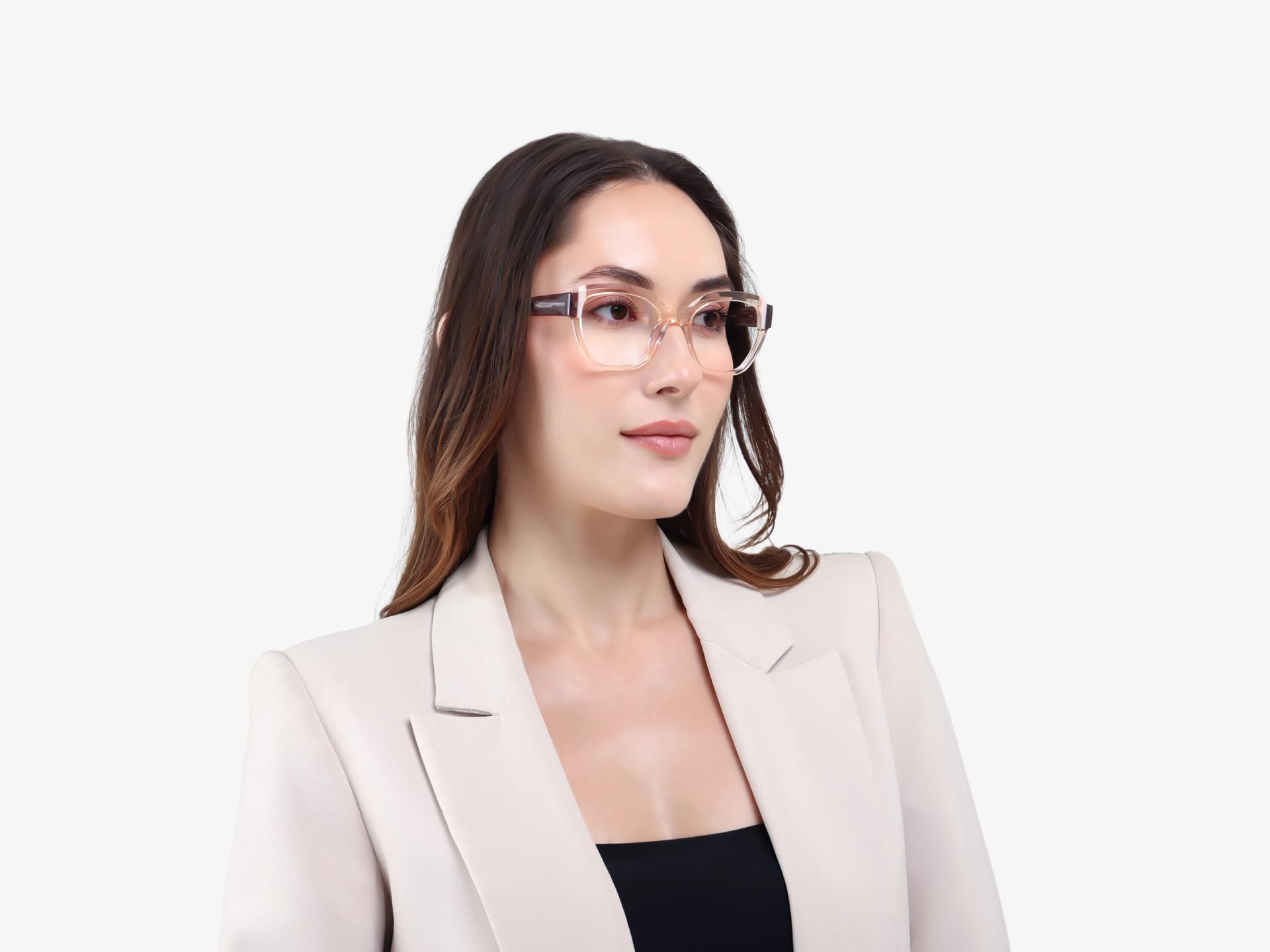 Crystal Peach Cateye Geometric Glasses-1