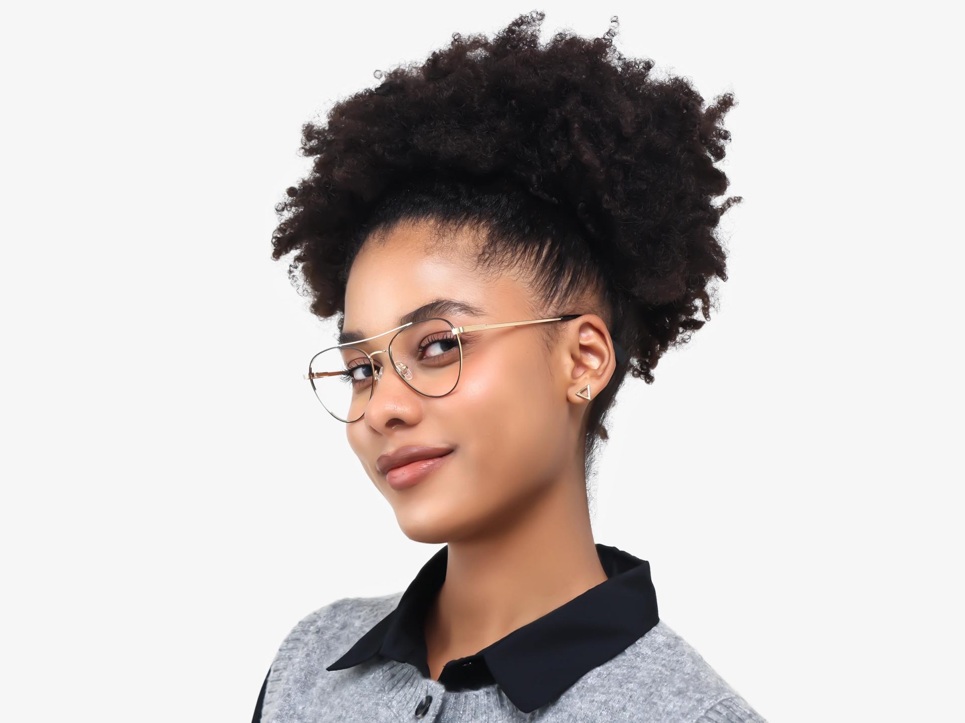 Champagne Gold & Black Pilot Metal Glasses-1