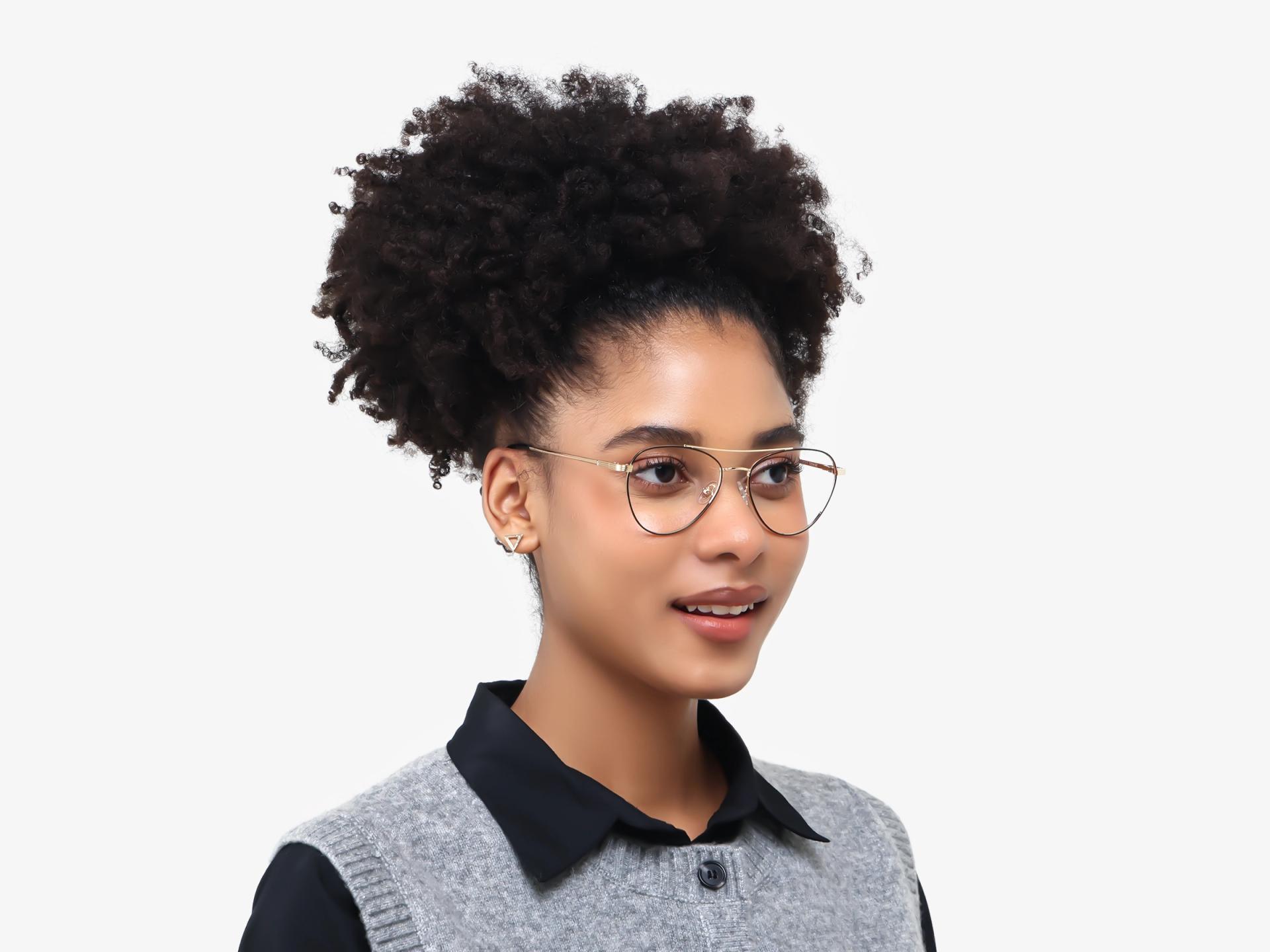 Champagne Gold & Black Pilot Metal Glasses-1