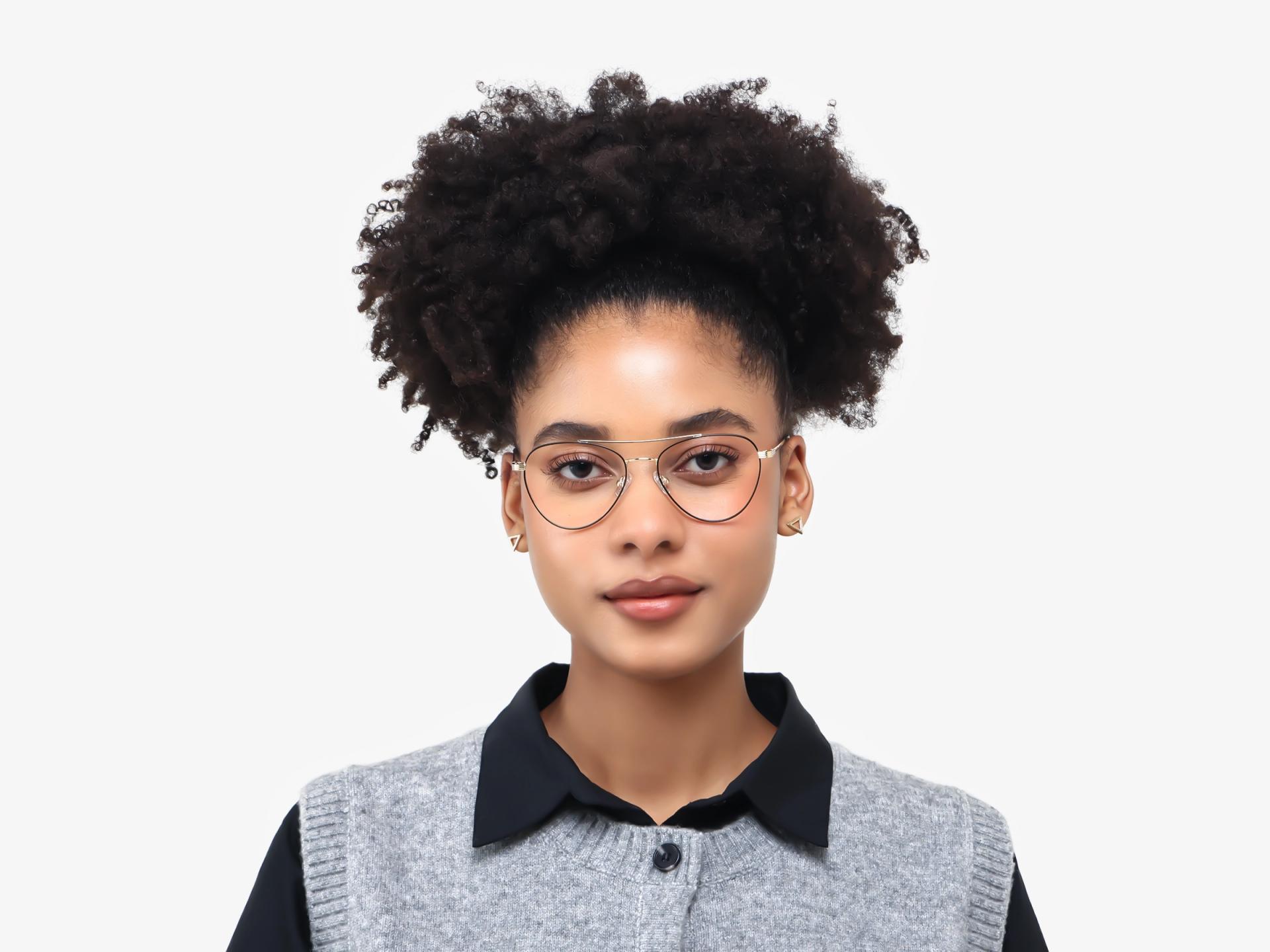 Champagne Gold & Black Pilot Metal Glasses-1