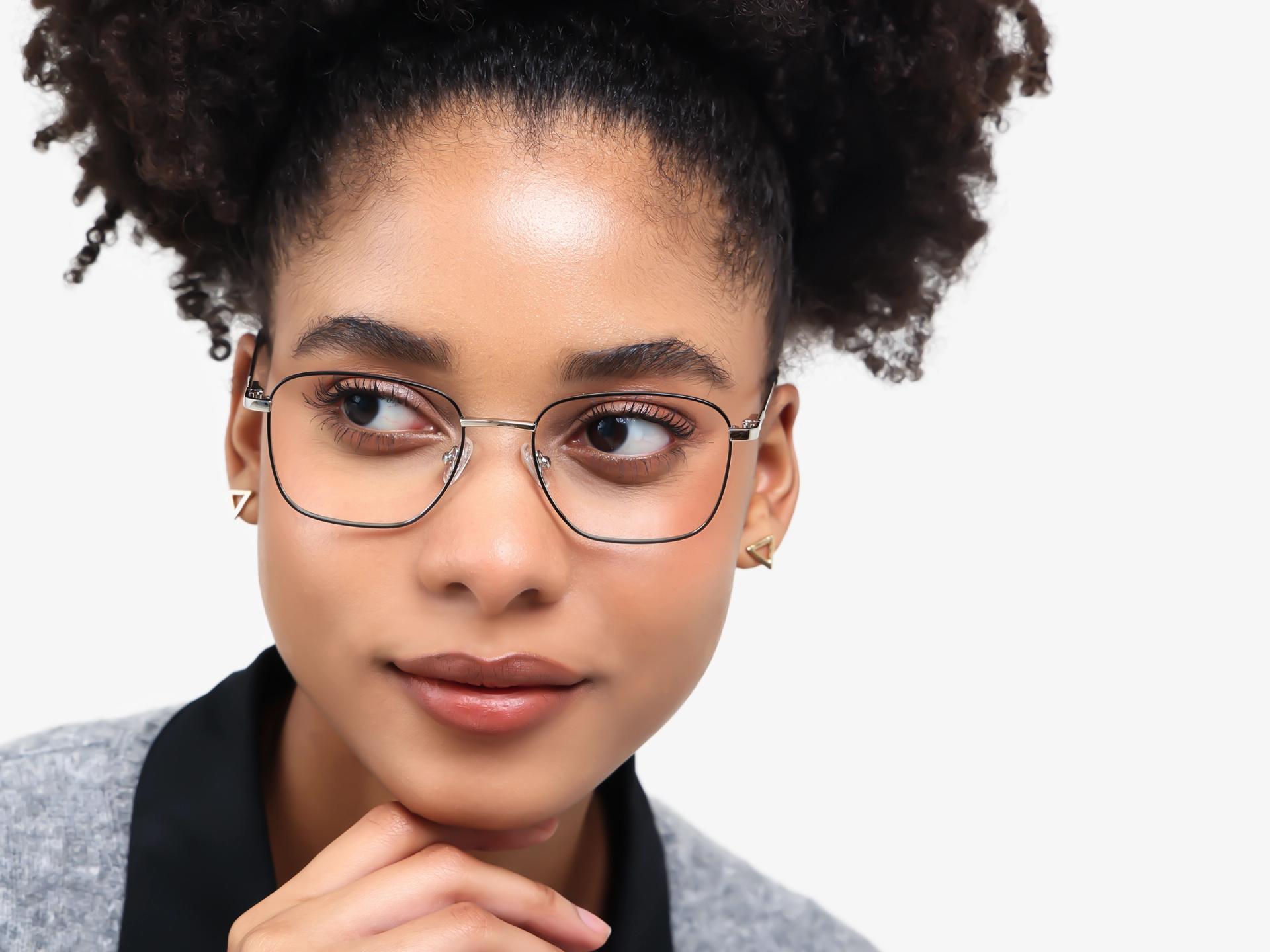 Black & Silver Square Metal Frame Glasses-1