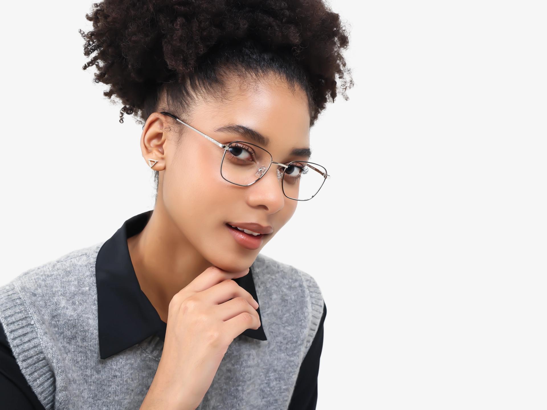 Black & Silver Square Metal Frame Glasses-1