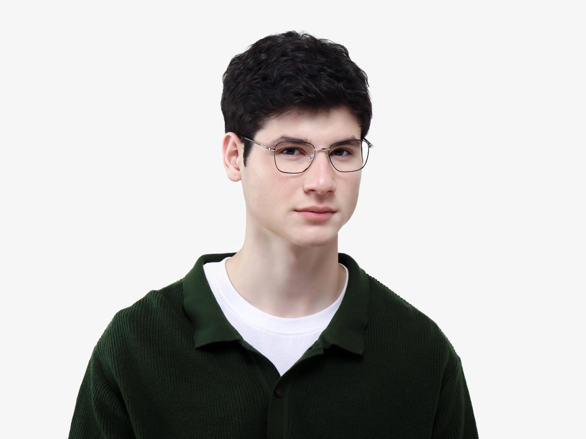 Black & Silver Square Metal Frame Glasses-1