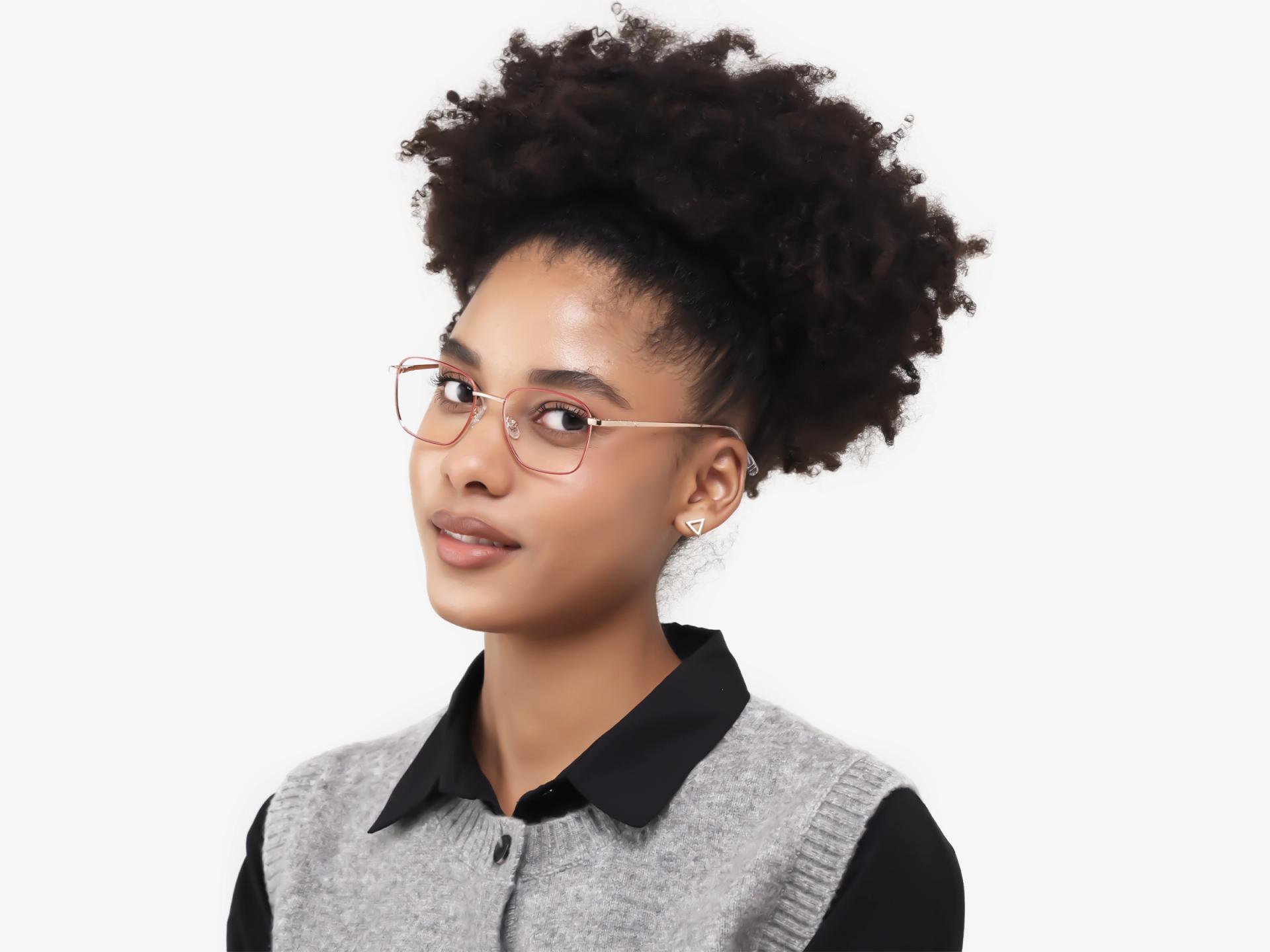 Red & Champagne Gold Square Metal Frame Glasses | Specscart-1