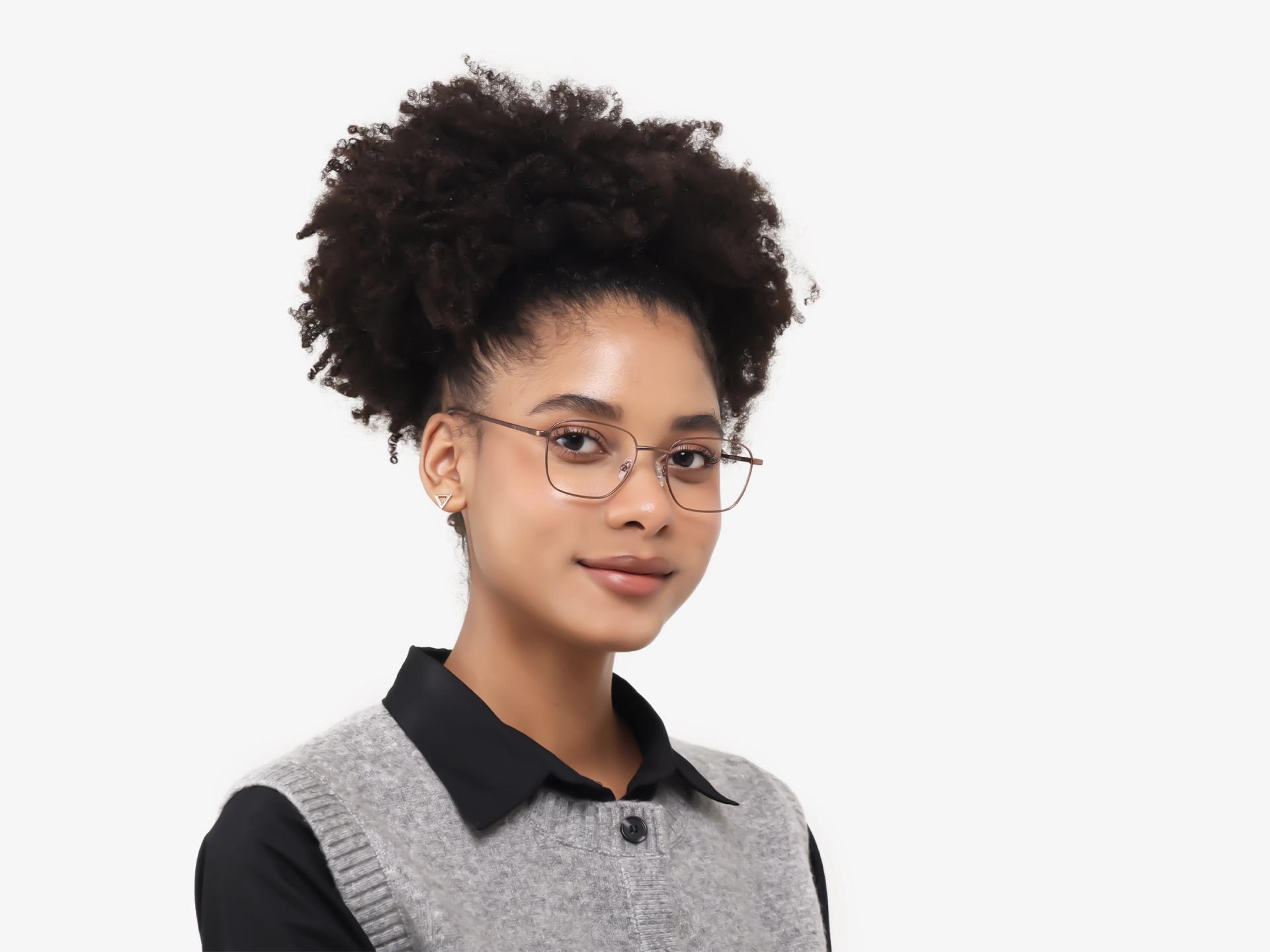 Copper Brown Square Metal Frame Glasses-1