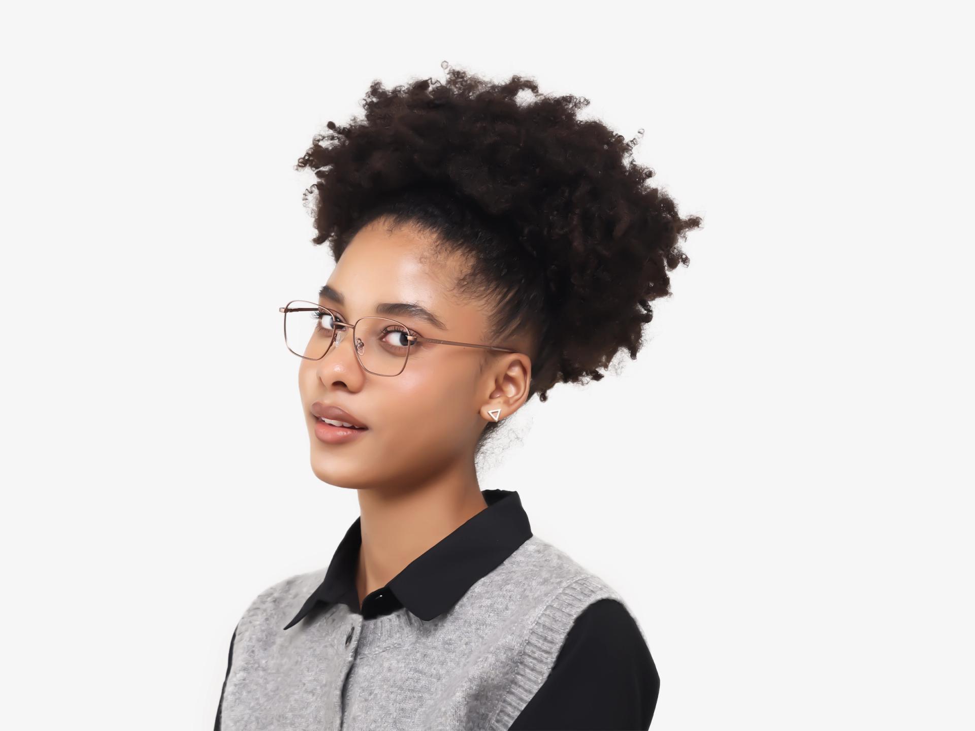 Copper Brown Square Metal Frame Glasses-1