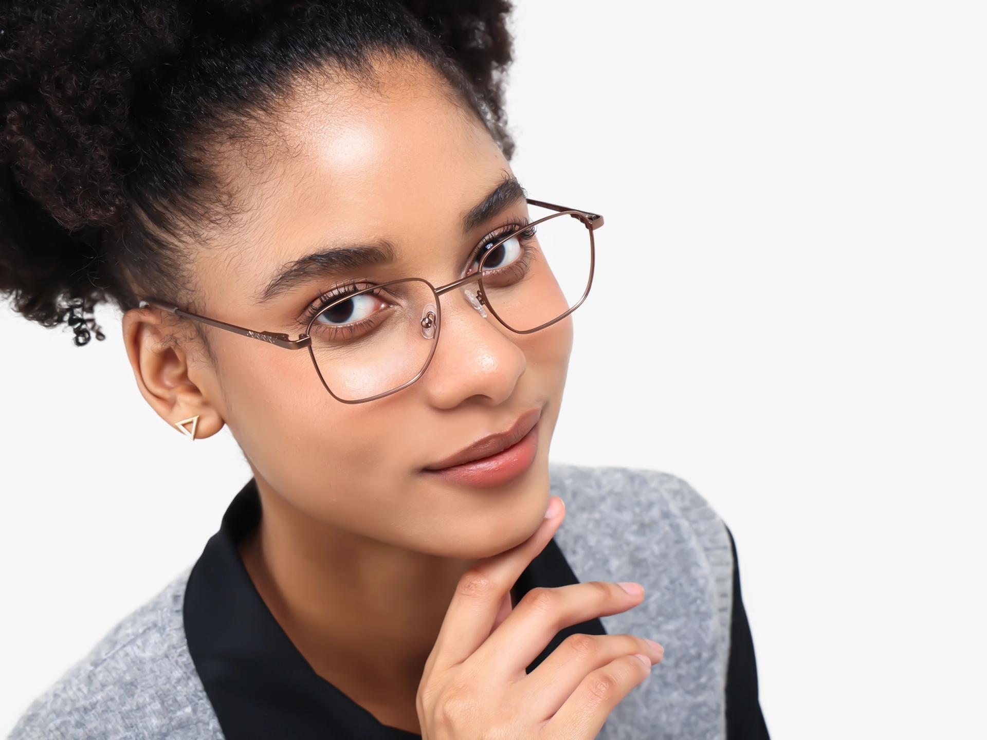 Copper Brown Square Metal Frame Glasses-1