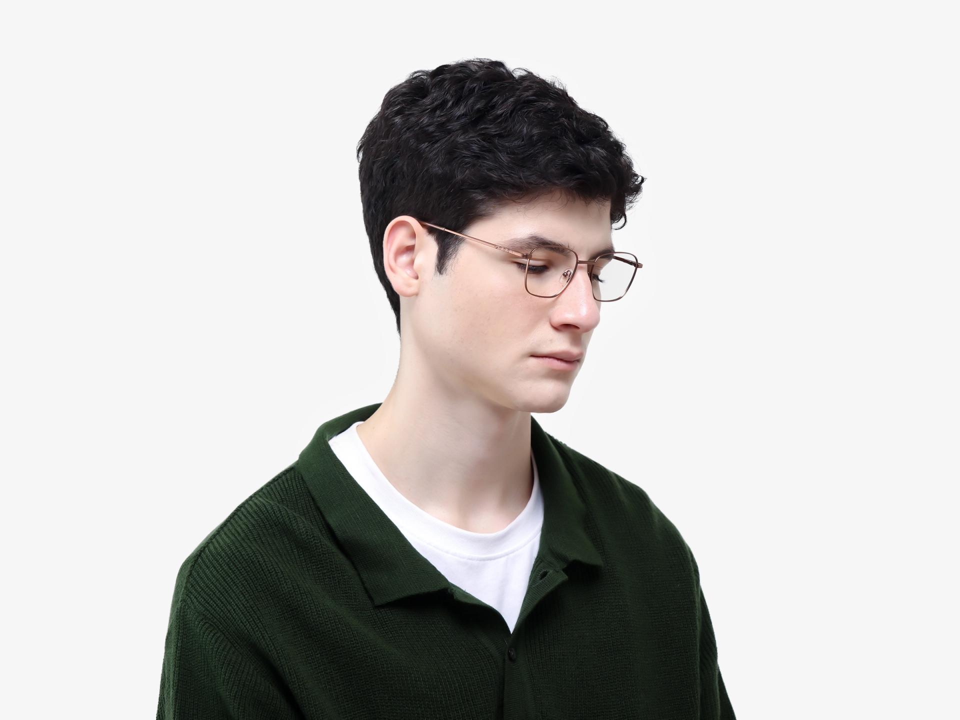 Copper Brown Square Metal Frame Glasses-1