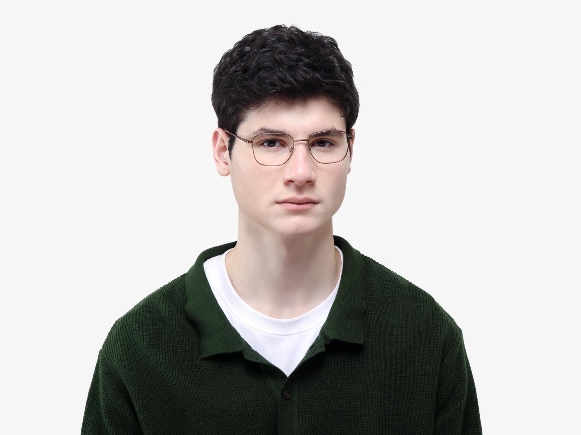Copper Brown Square Metal Frame Glasses-1