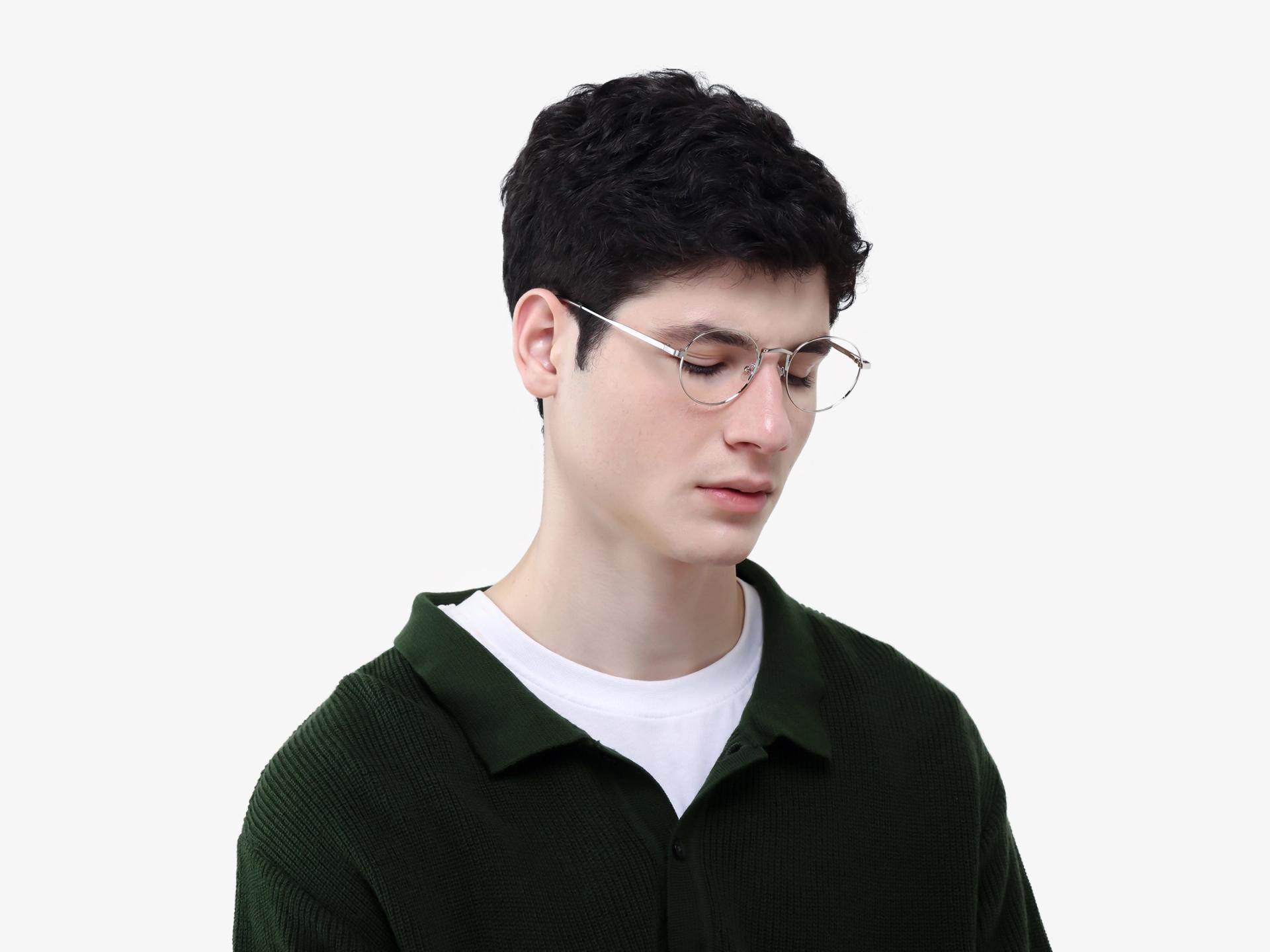 Silver Round Full Rim Keyhole Bridge Glasses-1
