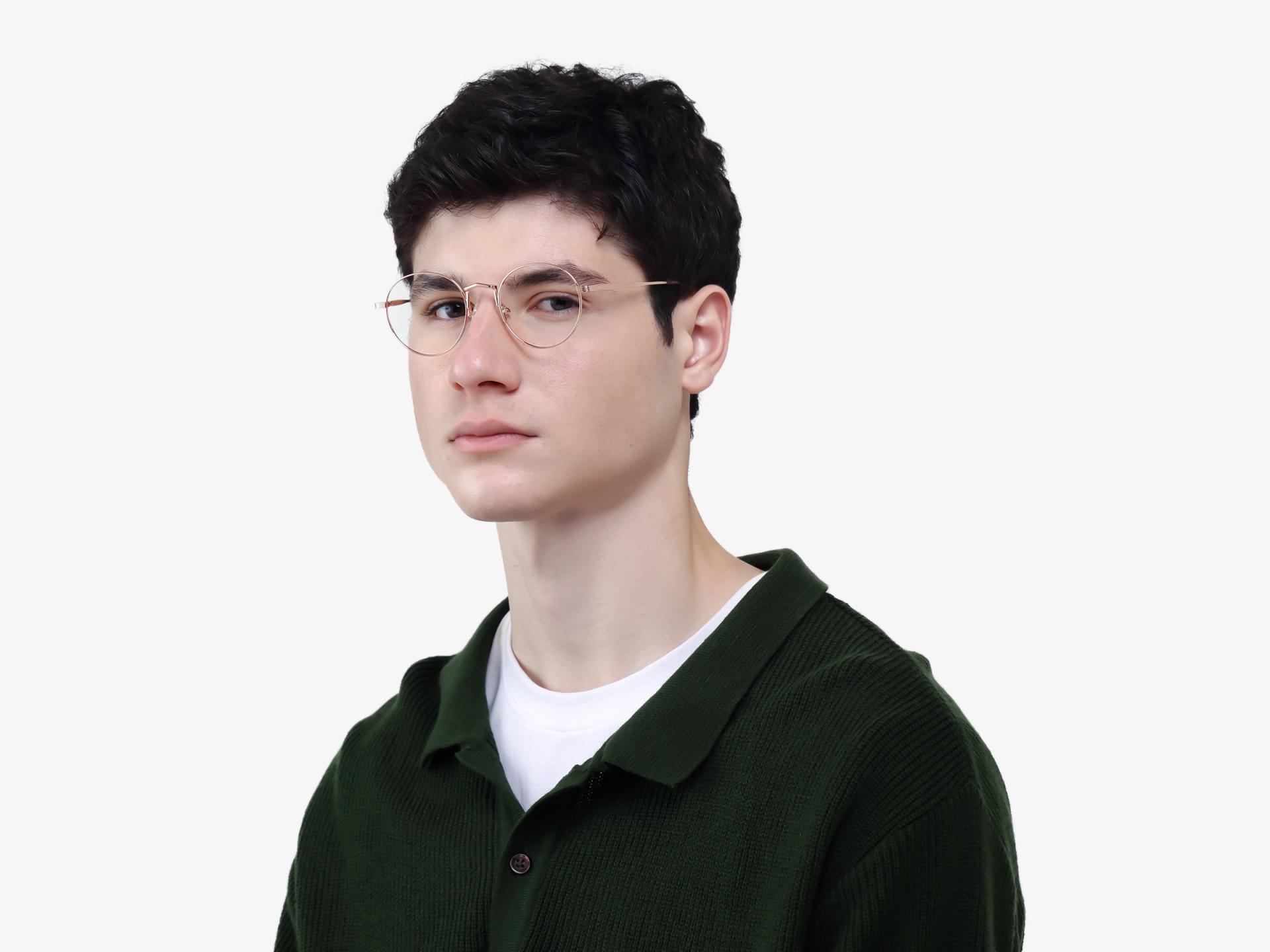 Champagne Gold Round Metal Fullrim Glasses-1