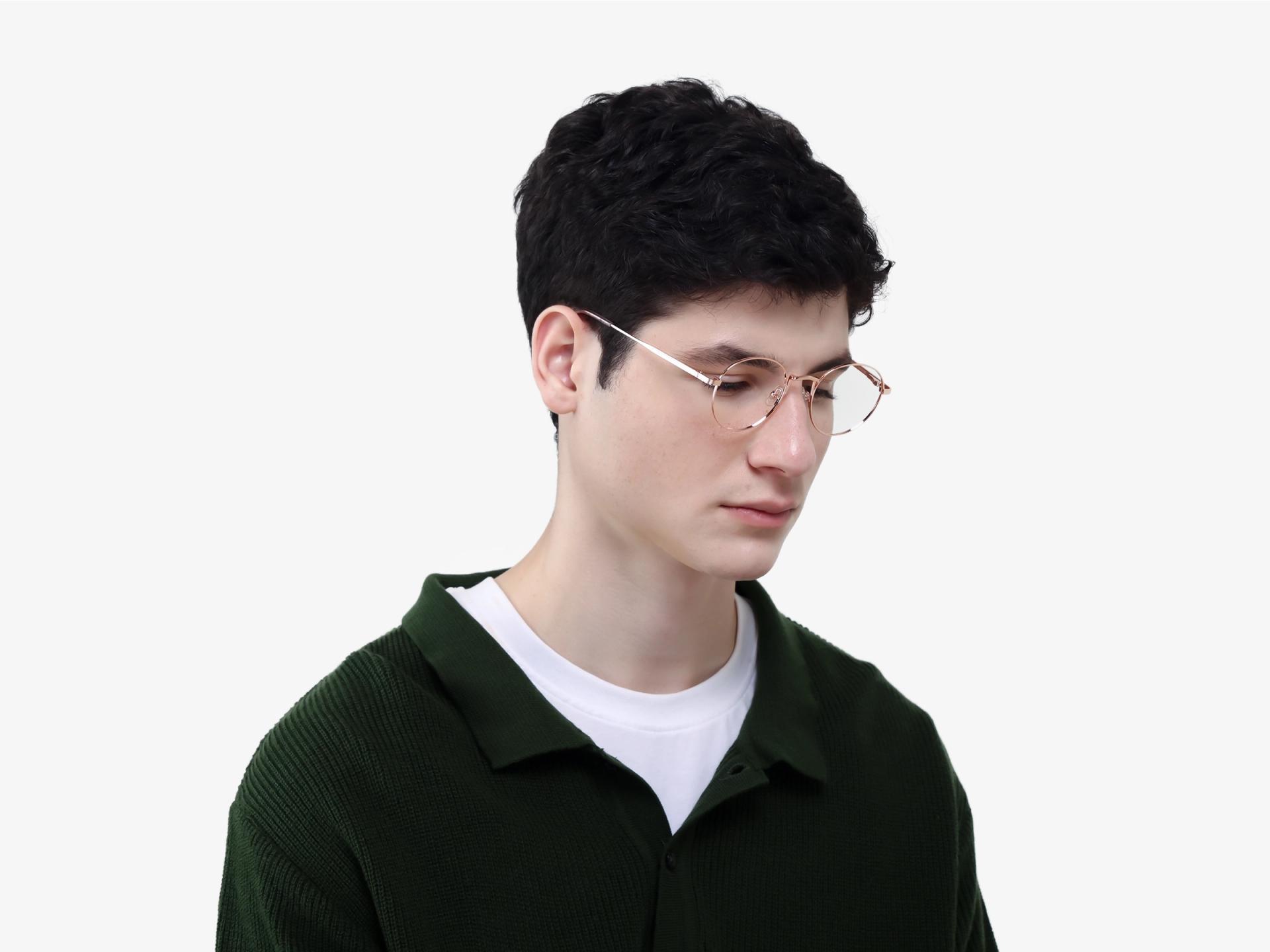 Champagne Gold Round Metal Fullrim Glasses-1