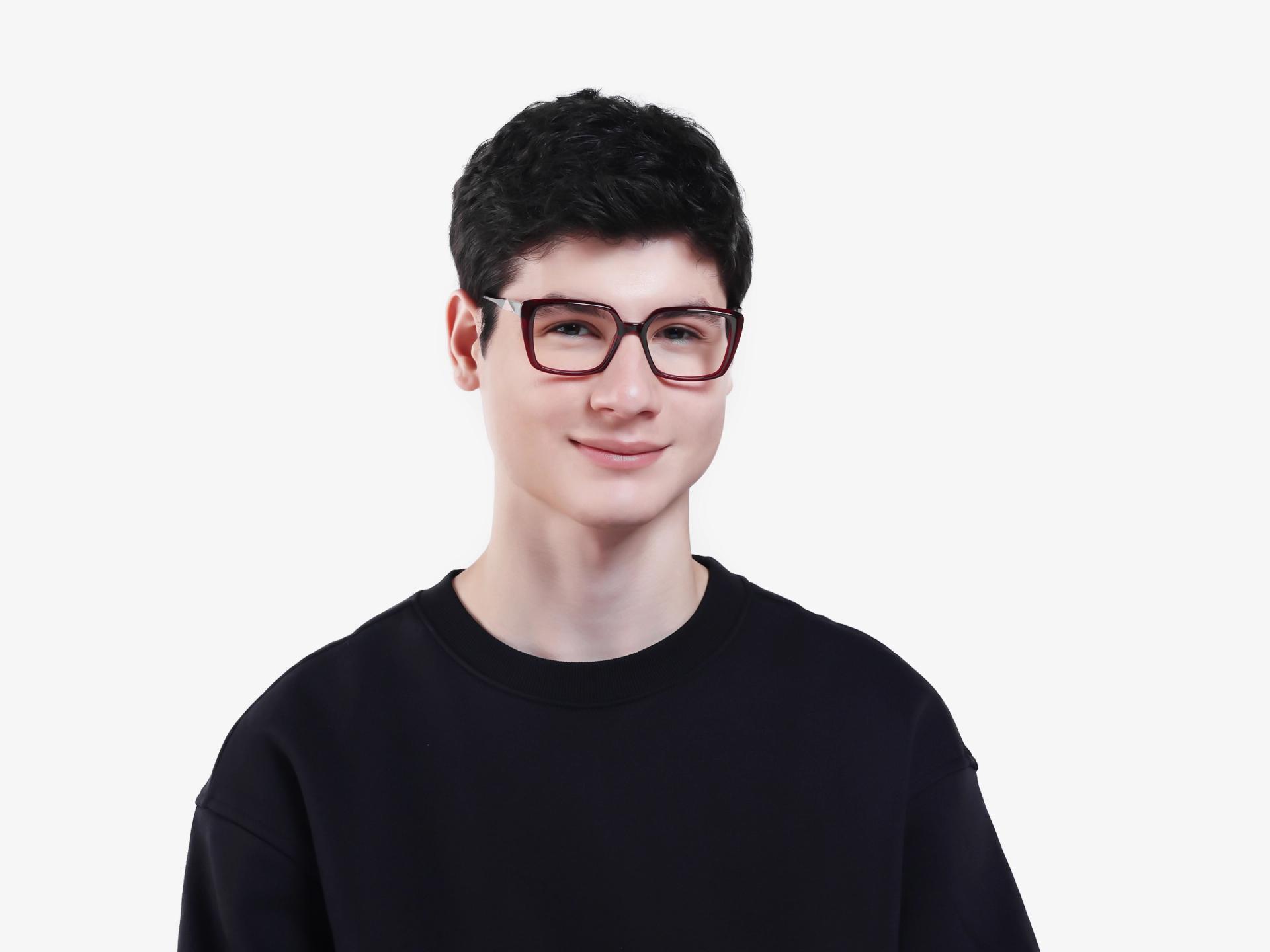 Crystal Dark Maroon Square Fullrim Glasses-1