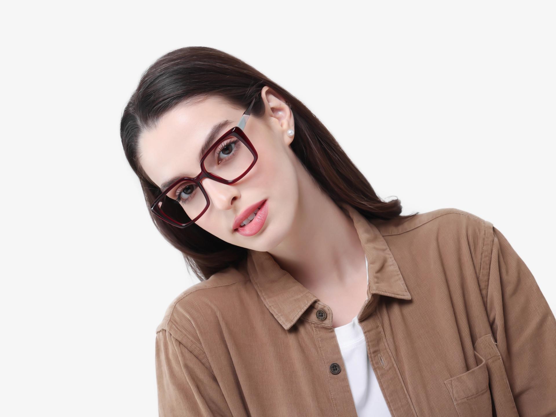 Crystal Dark Maroon Square Fullrim Glasses-1