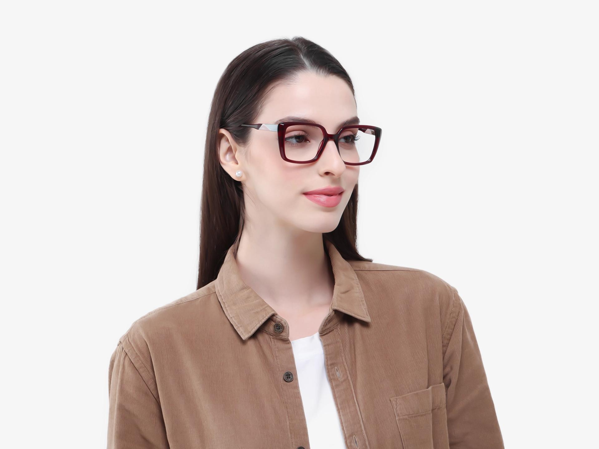 Crystal Dark Maroon Square Fullrim Glasses-1