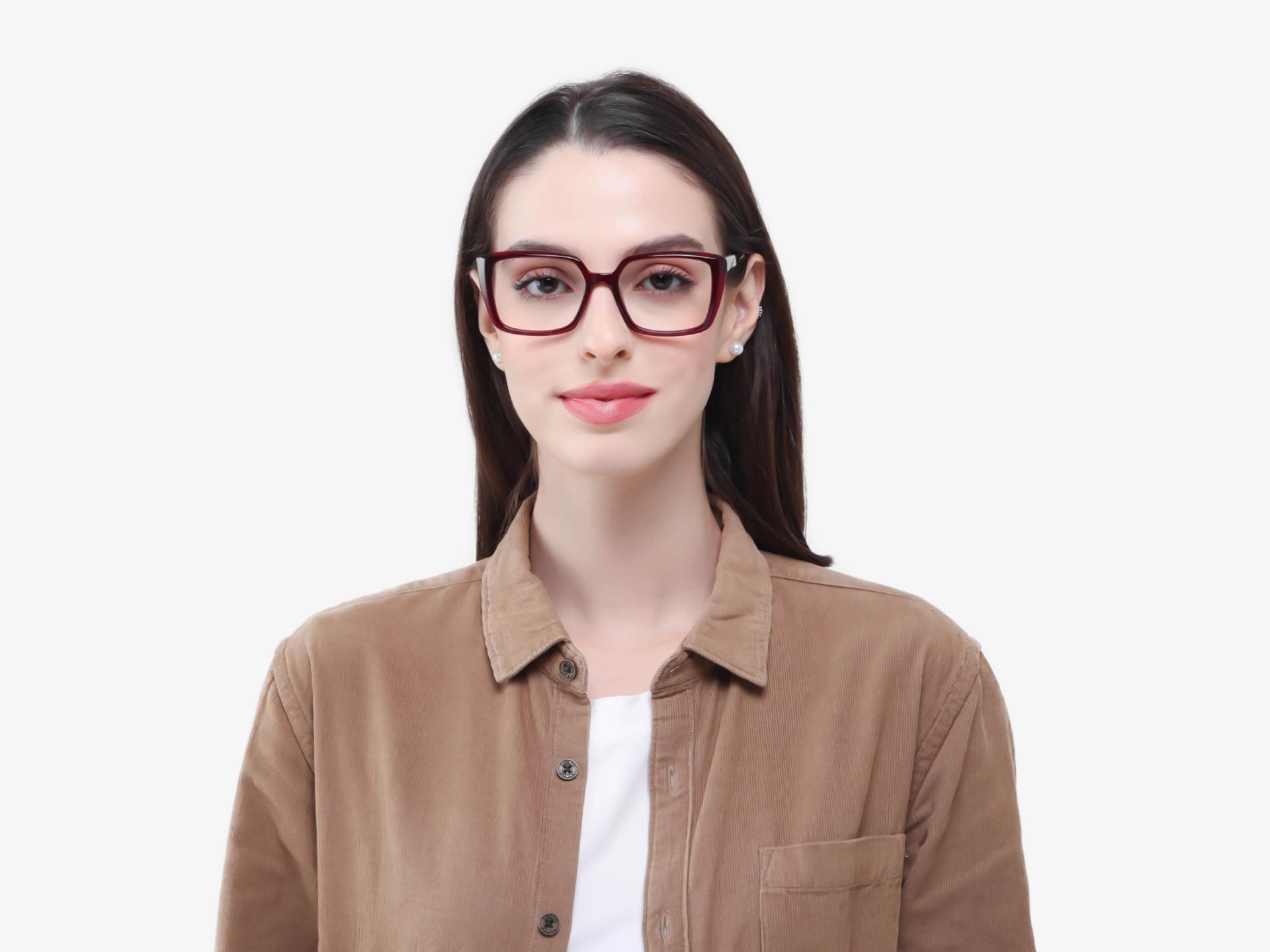 Crystal Dark Maroon Square Fullrim Glasses-1